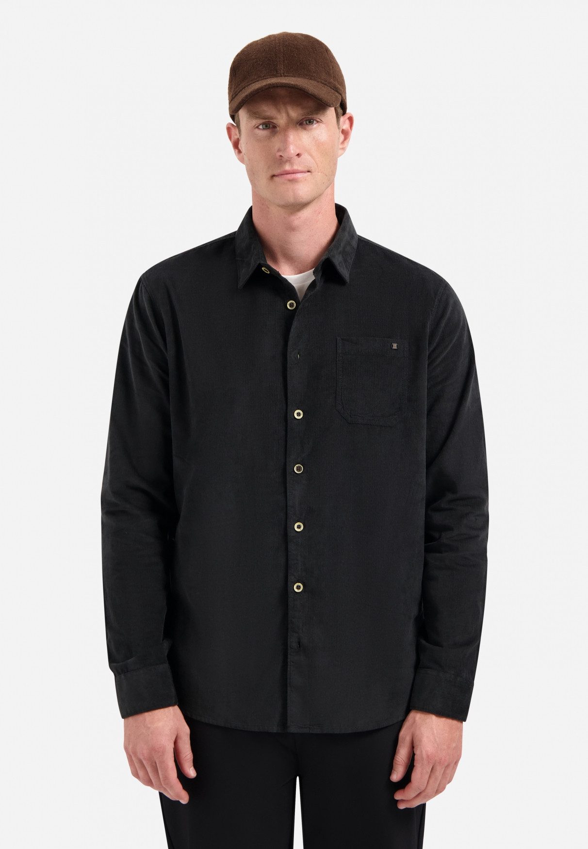 NO EXCESS Langarmhemd No Excess Cordhemd Shirt Solid Fine Herringbone