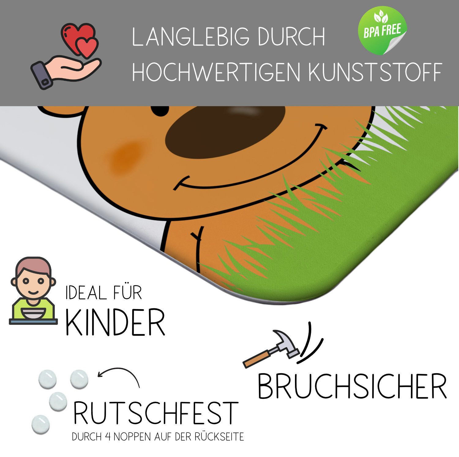 CreaDesign Frühstücksbrett Kinder Teddy Brettchen, Kunststoff, 20x25 cm, Kunststoff, (1-St)