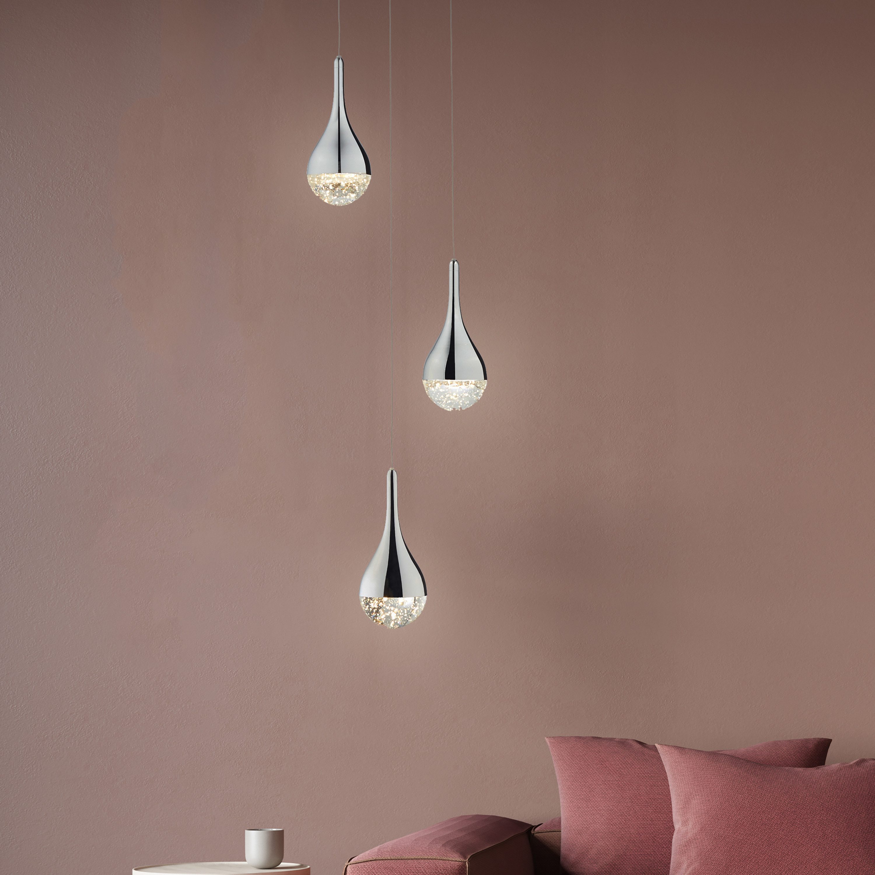 Brilliant Pendelleuchte Frizzante, LED fest integriert, Warmweiß, LED Hängelampe 3flg chrom easyDim – Bild 2 von 4