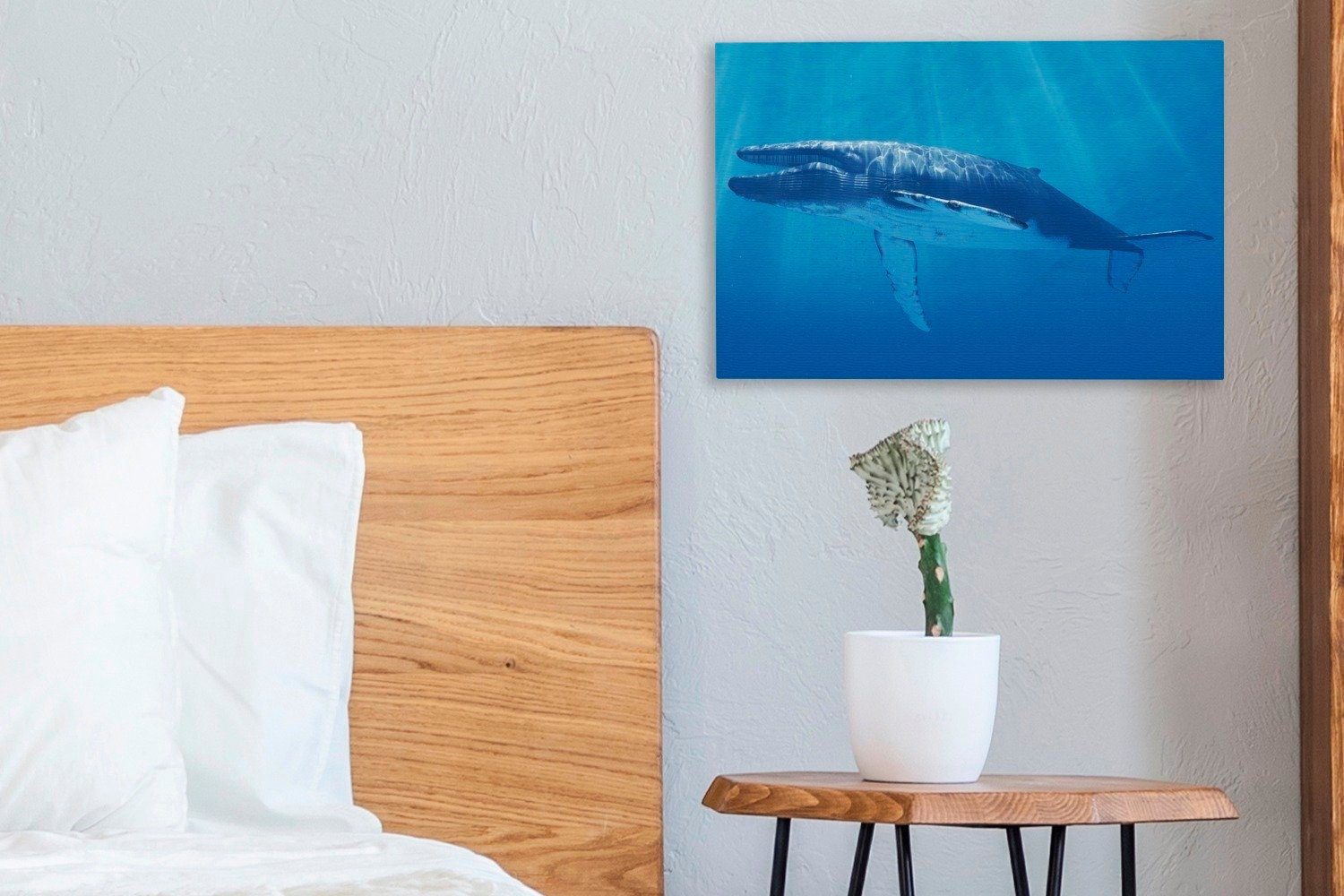Leinwandbilder, Blauwals cm Eine Illustration Aufhängefertig, Leinwandbild Wandbild unter OneMillionCanvasses® Wanddeko, eines Wasser, (1 St), tief 30x20