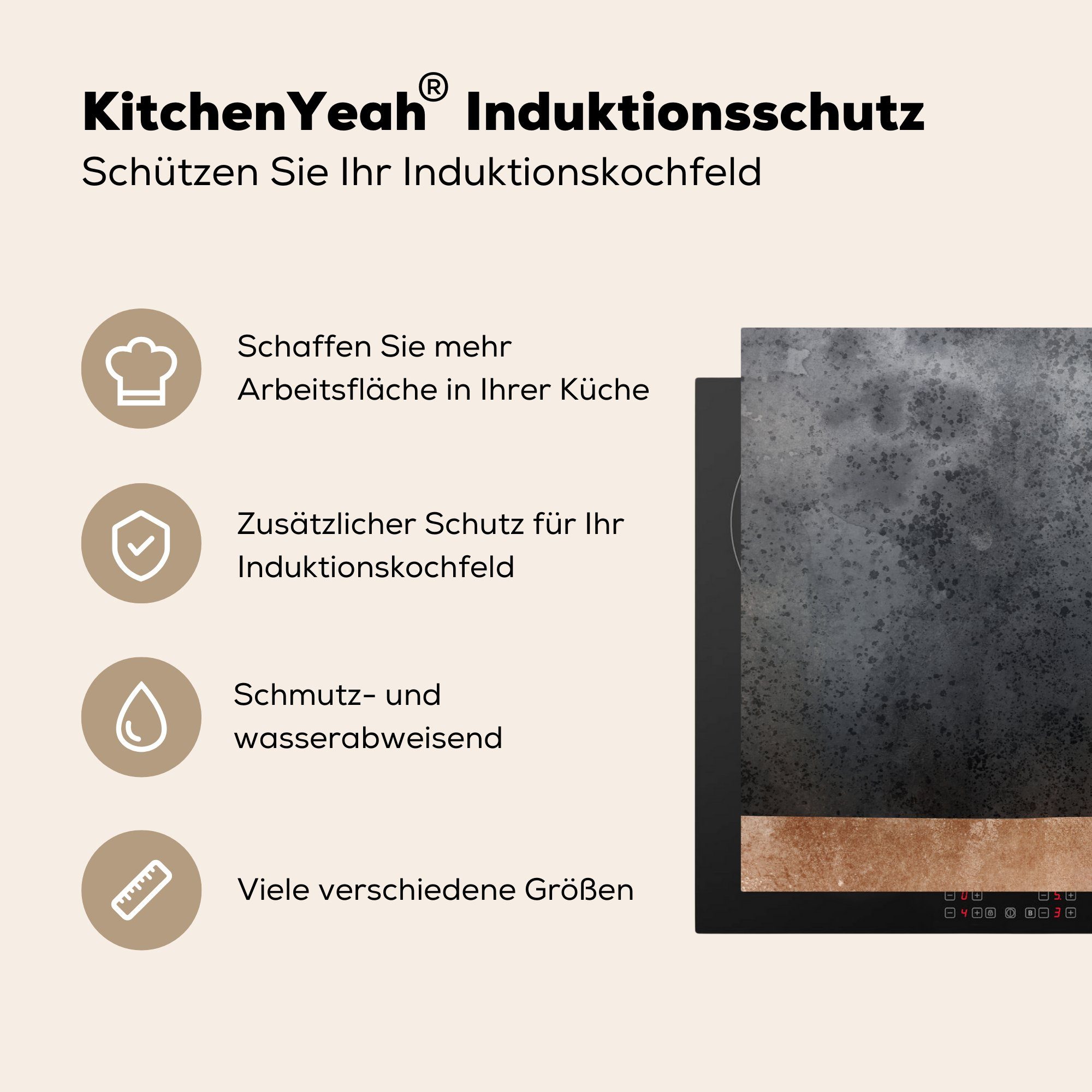 Vinyl, 81x52 Induktionskochfeld Abstrakt cm, (1 für MuchoWow Herdblende-/Abdeckplatte Design, tlg), die Gold küche, Schutz - - Ceranfeldabdeckung