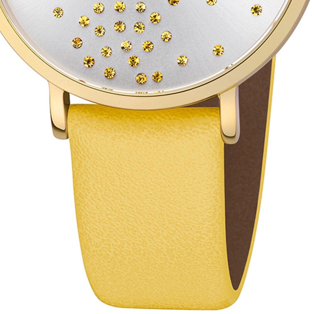 Damen Uhren Regent Quarzuhr URBA600 Regent Damen Uhr BA-600 Leder Armbanduhr, Damen Armbanduhr rund, Lederarmband gelb