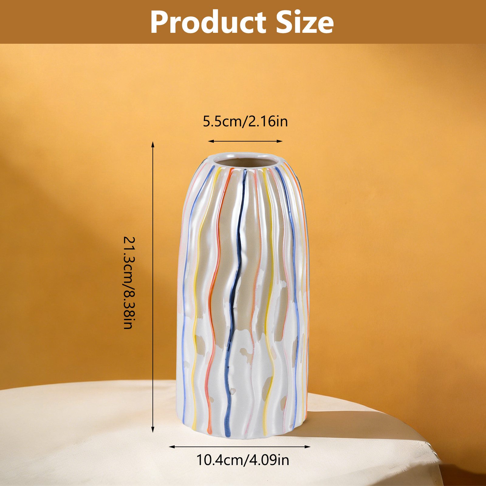 BlingBin Dekovase Keramik Vase, Regenbogenvase im Boho-Stil, 21,3 cm hoch (1er Set, 1 St., 1tlg), Vasen Deko für Trockenblumen und Tischdeko, mehrfarbig