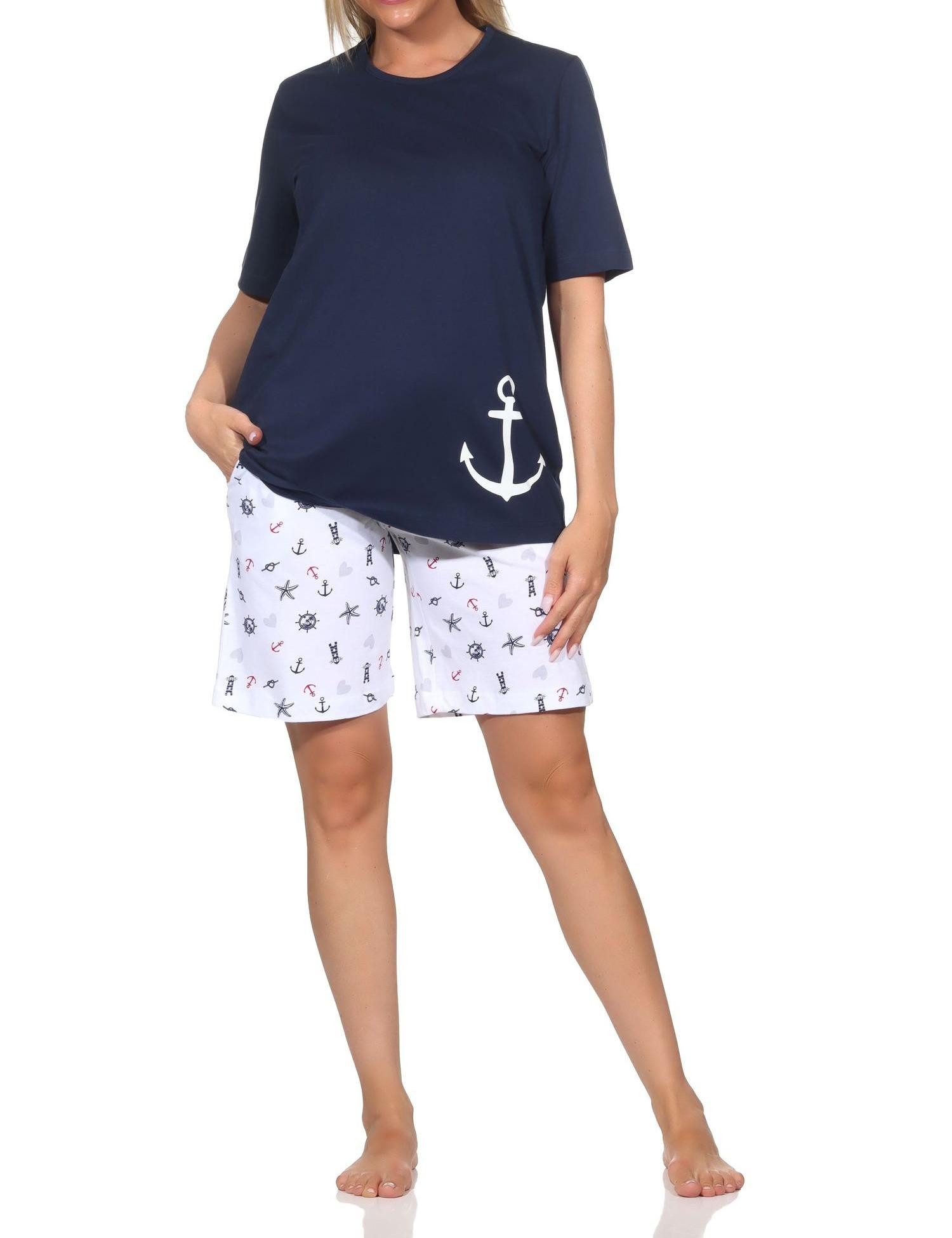 Normann Pyjama Damen kurzarm Schlafanzug Shorty in maritimer Optik-auch in Übergröße