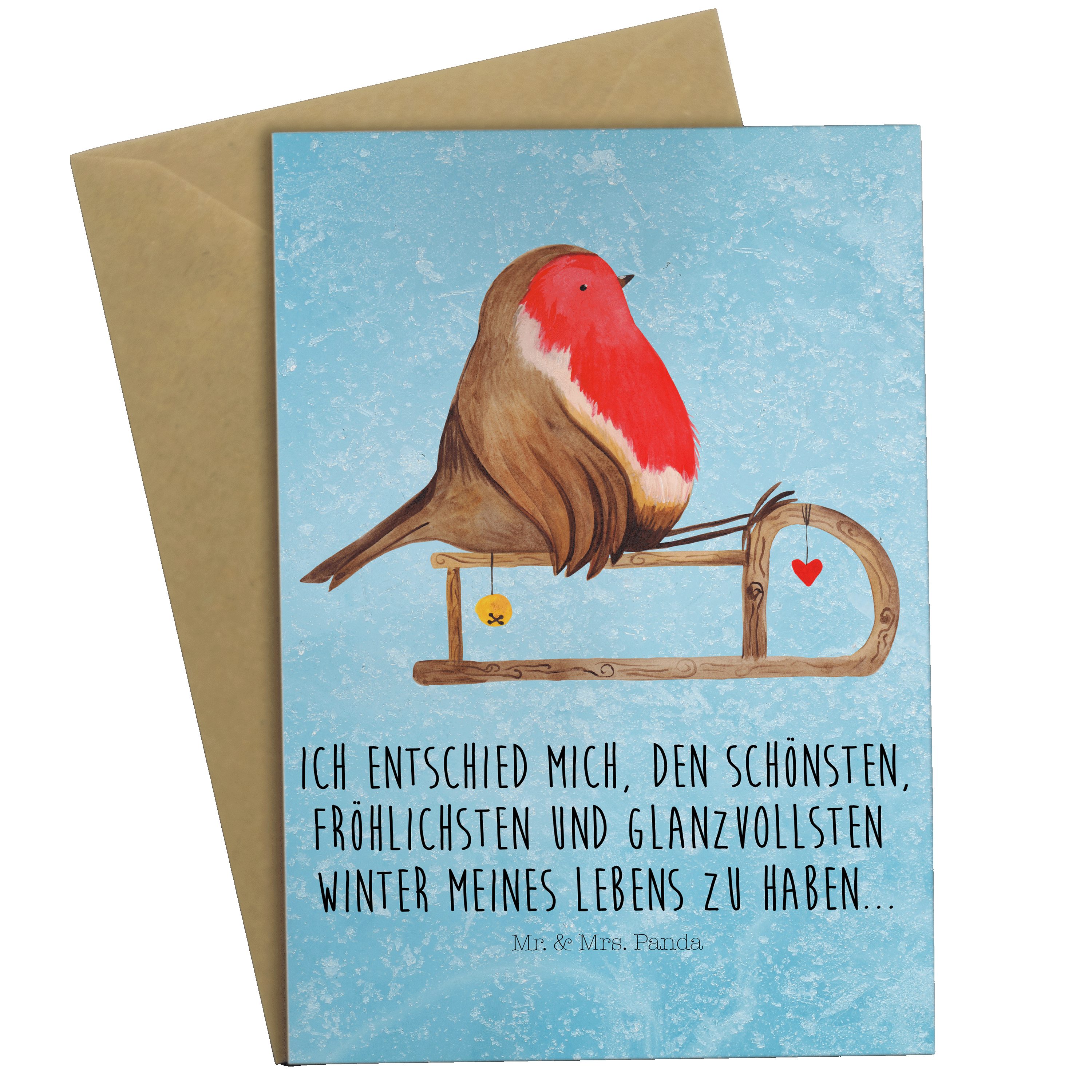 Einla Eisblau Rotkehlchen Grußkarte Klappkarte, - Geschenk, Mr. - Schlitten Vogel, & Mrs. Panda