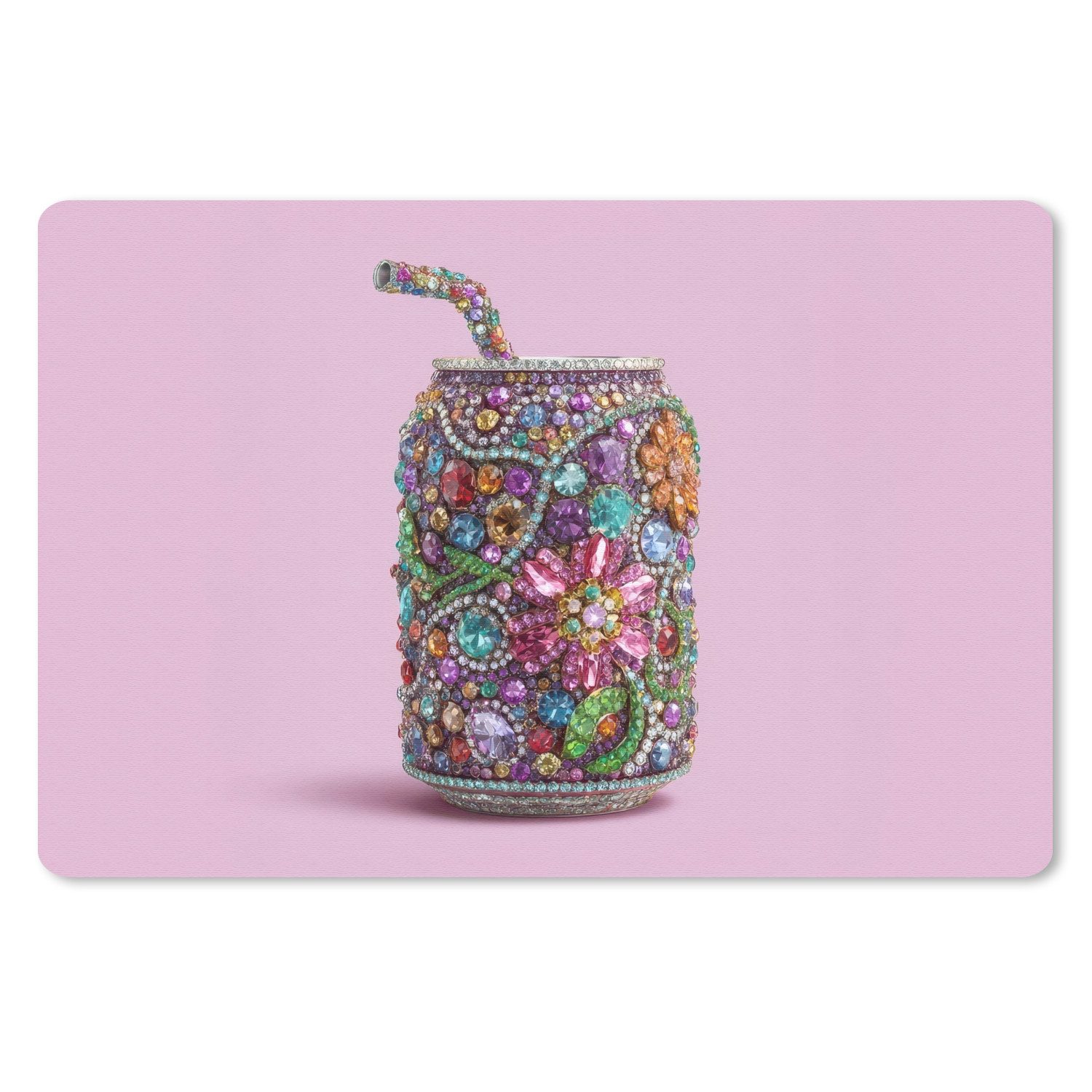 MuchoWow Mauspad Getränkedose - Blumenmuster - Edelsteine - Farbenfroh (1-St), Mouse pad Klein, Gaming Deko, PC Zubehör, 27x18 cm