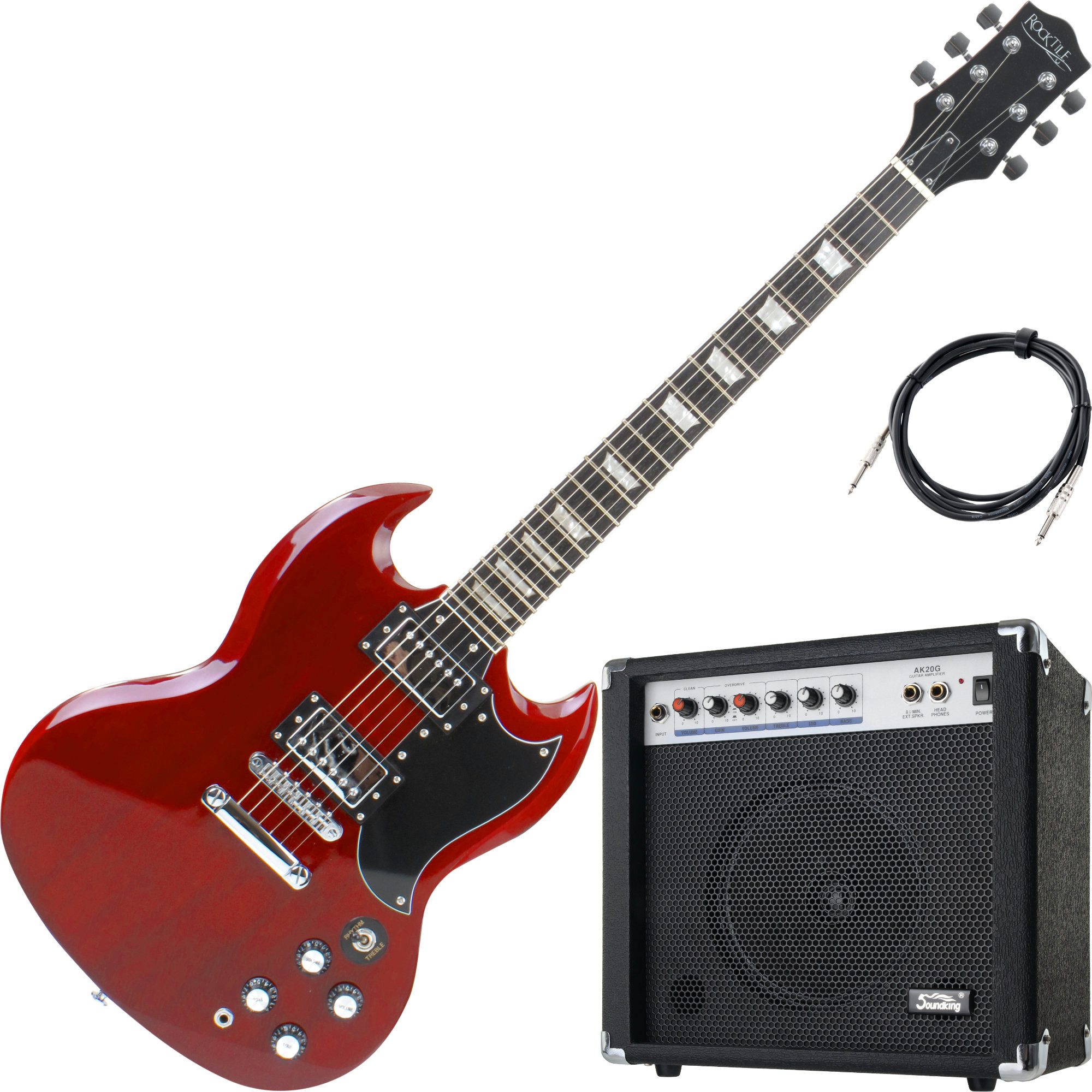 E-Gitarre Pro S-Red E-Gitarre Heritage Cherry AK20G Set - Für Profis & Anfänger