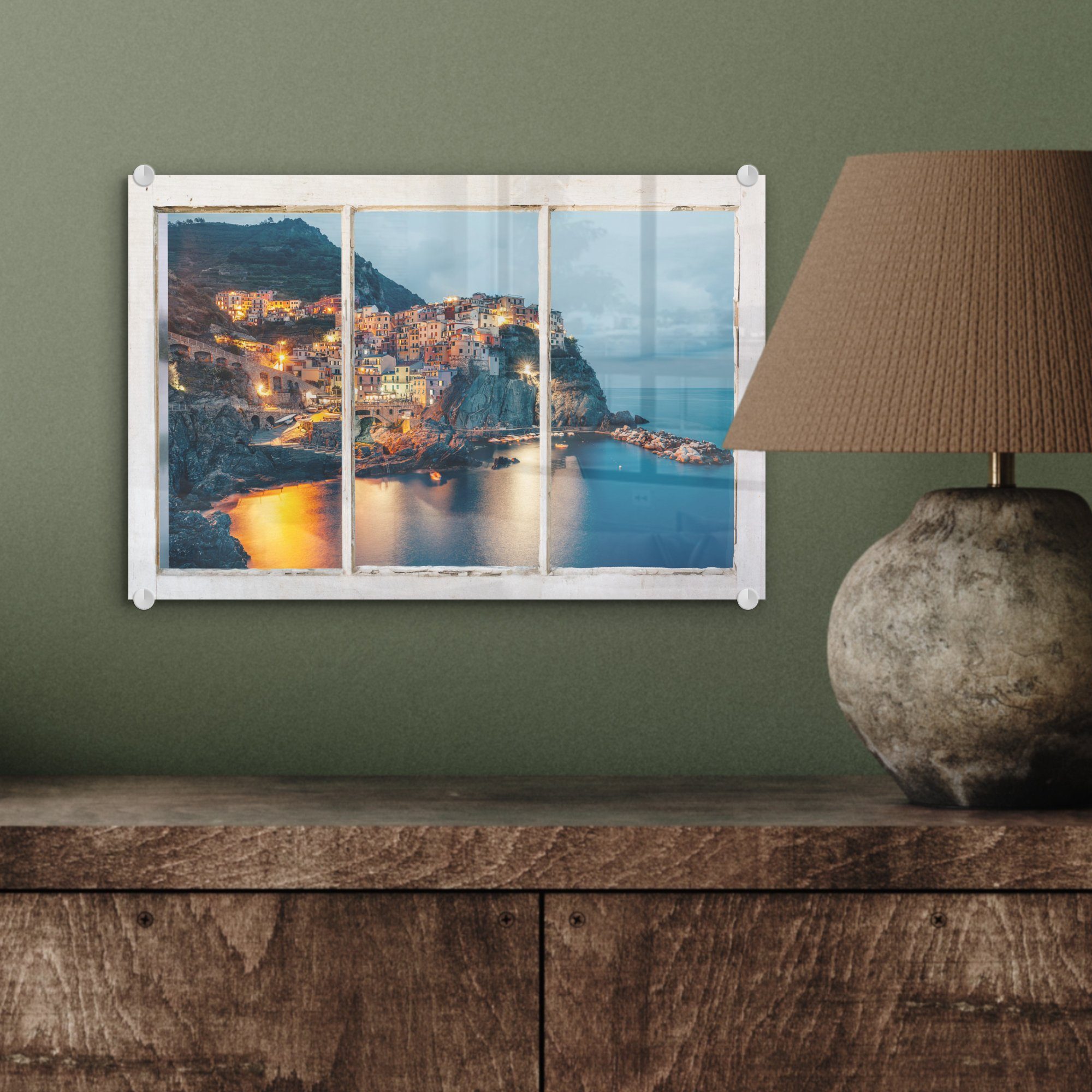 - Glas auf Italien, Acrylglasbild Meer Wanddekoration Bilder - St), - Foto - - MuchoWow Aussicht auf Glas (1 Wandbild Glasbilder
