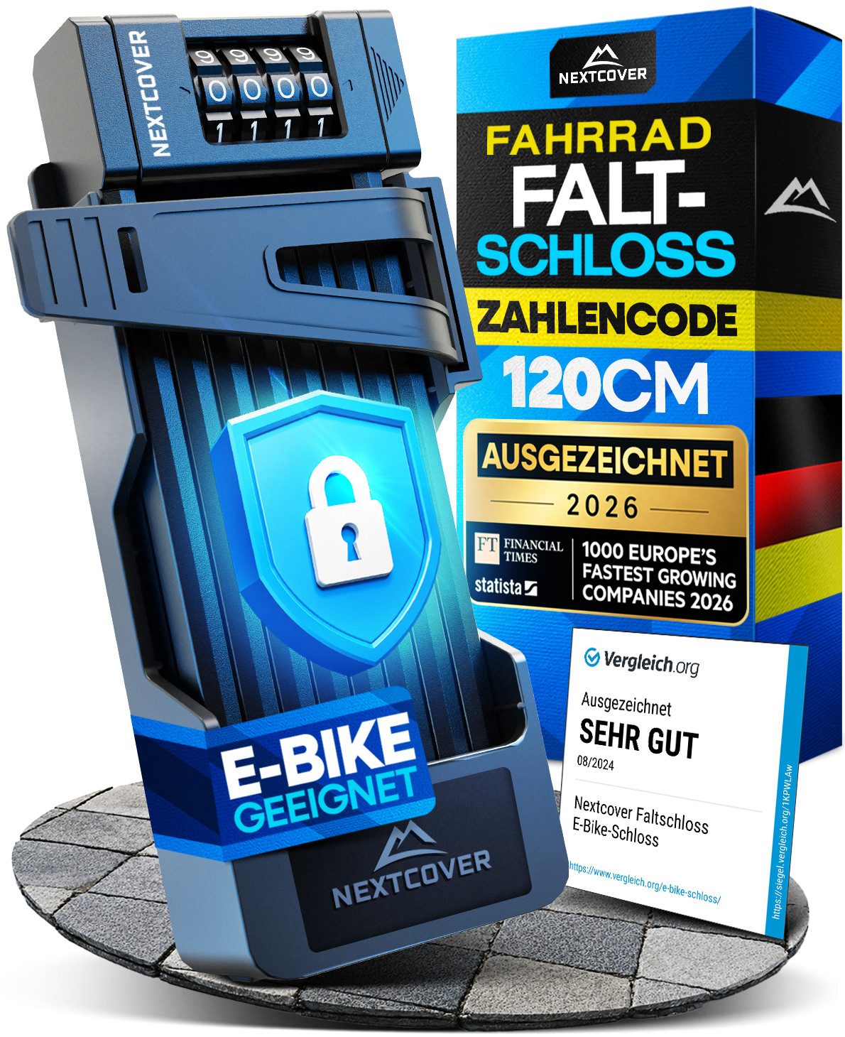 Nextcover Faltschloss NEXTCOVER® Faltschloss Fahrrad mit SteelSecure-Technologie