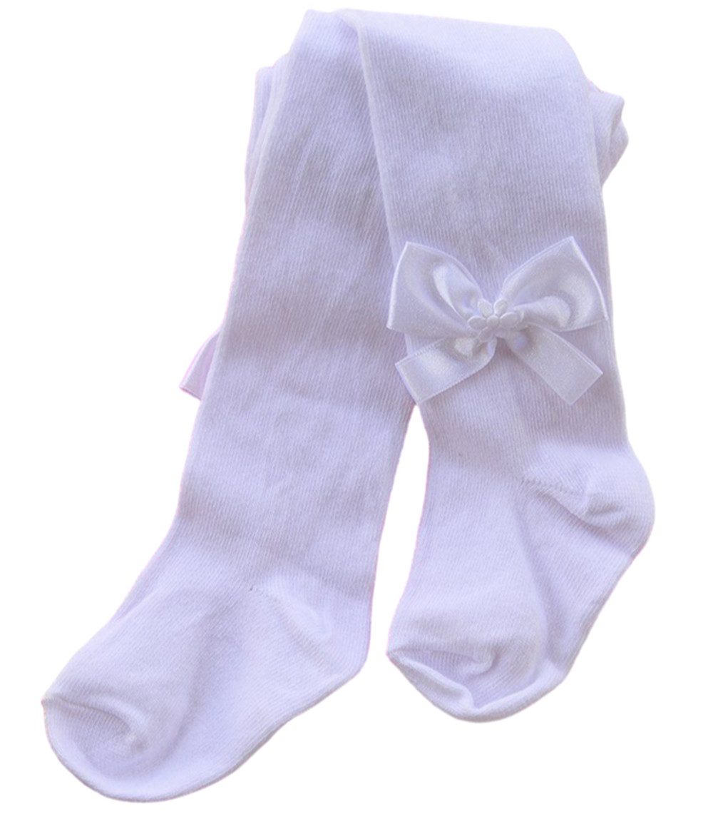 La Bortini Strumpfhose Strumpfhose in Weiß mit Schleifen Baby Kinder Strumpfhosen für Taufe elastisch, weich, 44 50 56 62 68 74 80 86 92 98 104 110
