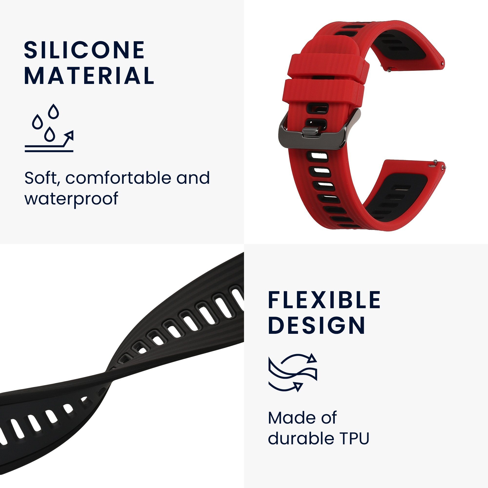 kwmobile Smartwatch-Hülle 2x Uhrenarmband für Garmin Forerunner 255 / 255 Music Armband, Fitnesstracker Band Set aus TPU Silikon - Ersatzarmband Smartwatch