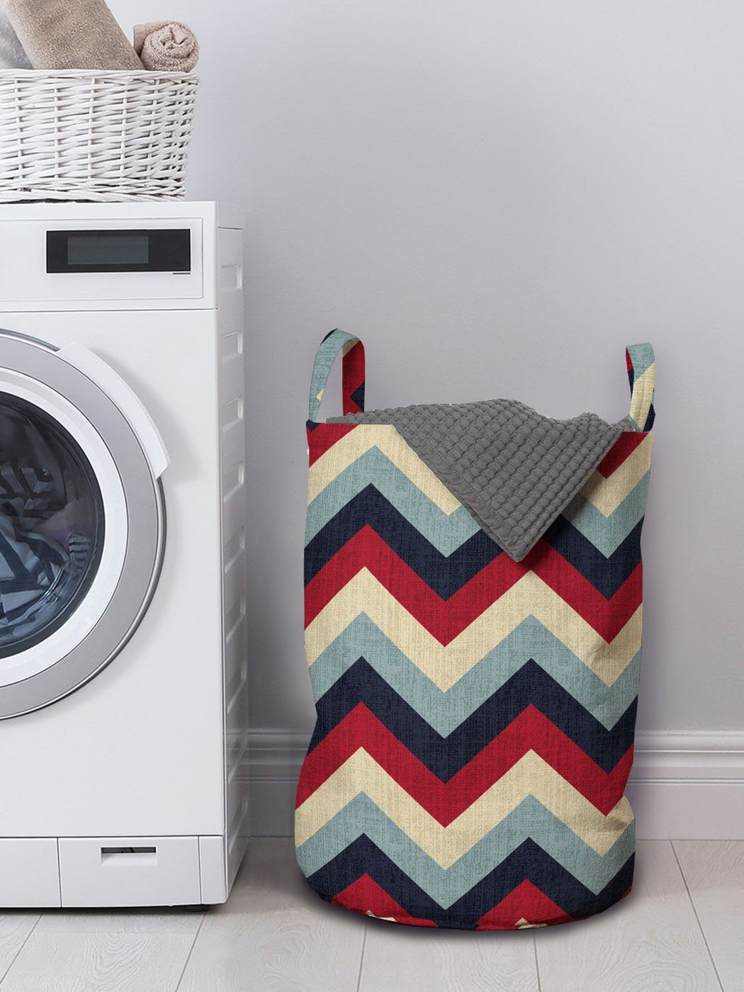 Wäschekorb Abakuhaus Waschsalons, Stripes Griffen mit Wäschesäckchen Winkel Abstract Kordelzugverschluss für Retro