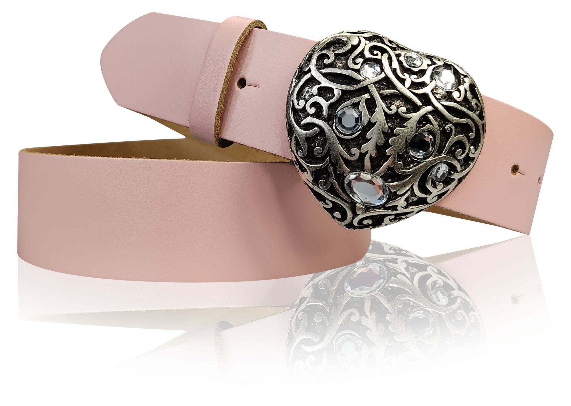 FRONHOFER Koppelgürtel 18354 Damengürtel Herz 4 cm Strass Herzschnalle, Herz Gürtelschnalle silber Candy