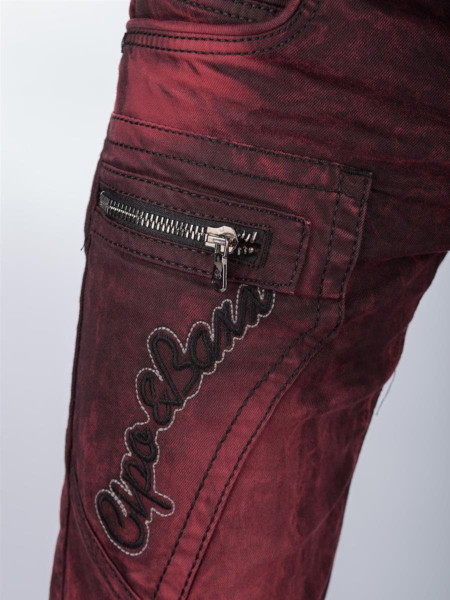 Cipo & Baxx 5-Pocket-Jeans Hose in bordeaux Seitentaschen BA-CD296 Orange mit