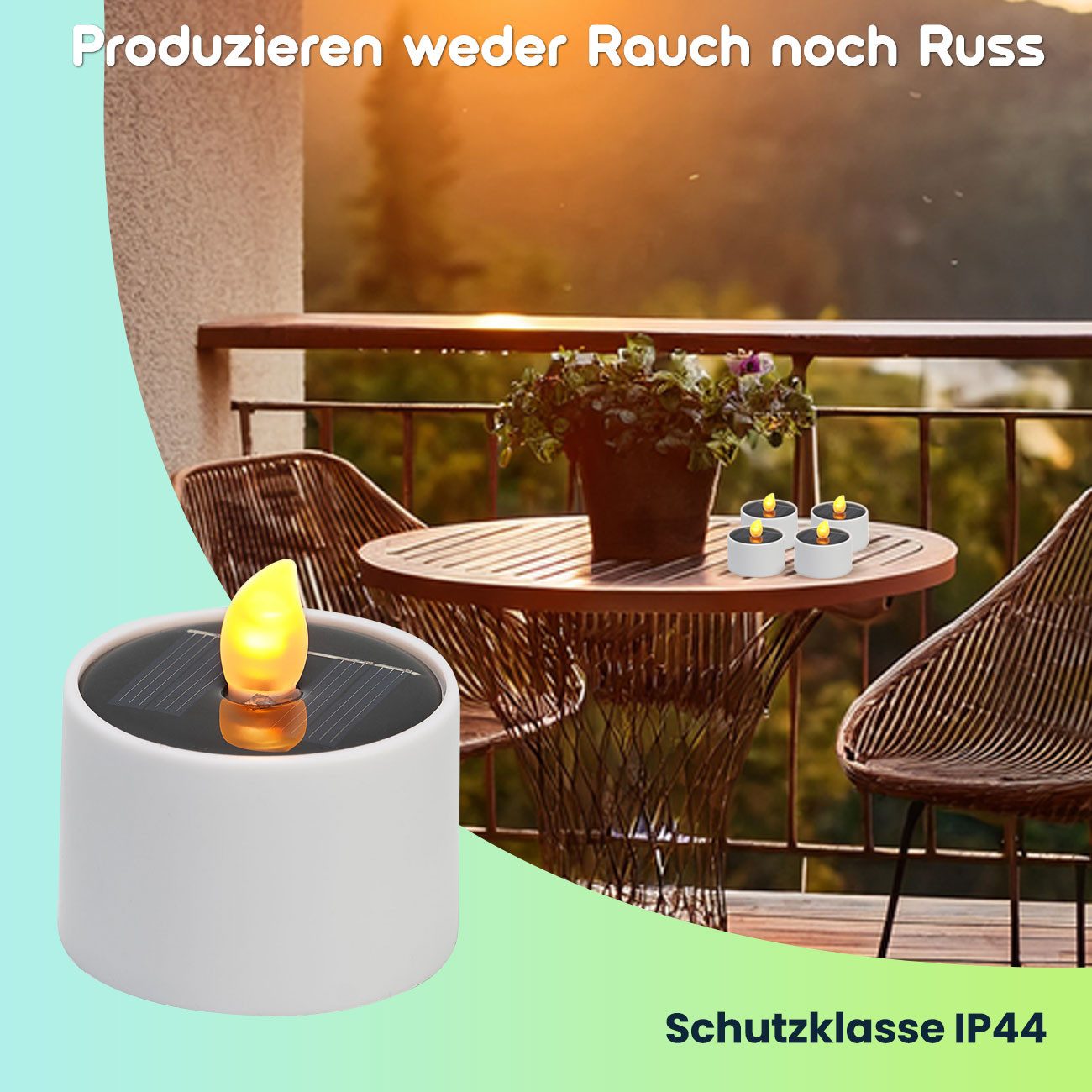Casativo LED-Teelichter Solar-LED Teelichter IP44 bis 8 St. mit Dämmerungssensor Kabellos, LED fest integriert, warmweiß, Flammen-Effekt als Nachtlicht, ca. 8 S – Bild 5 von 5