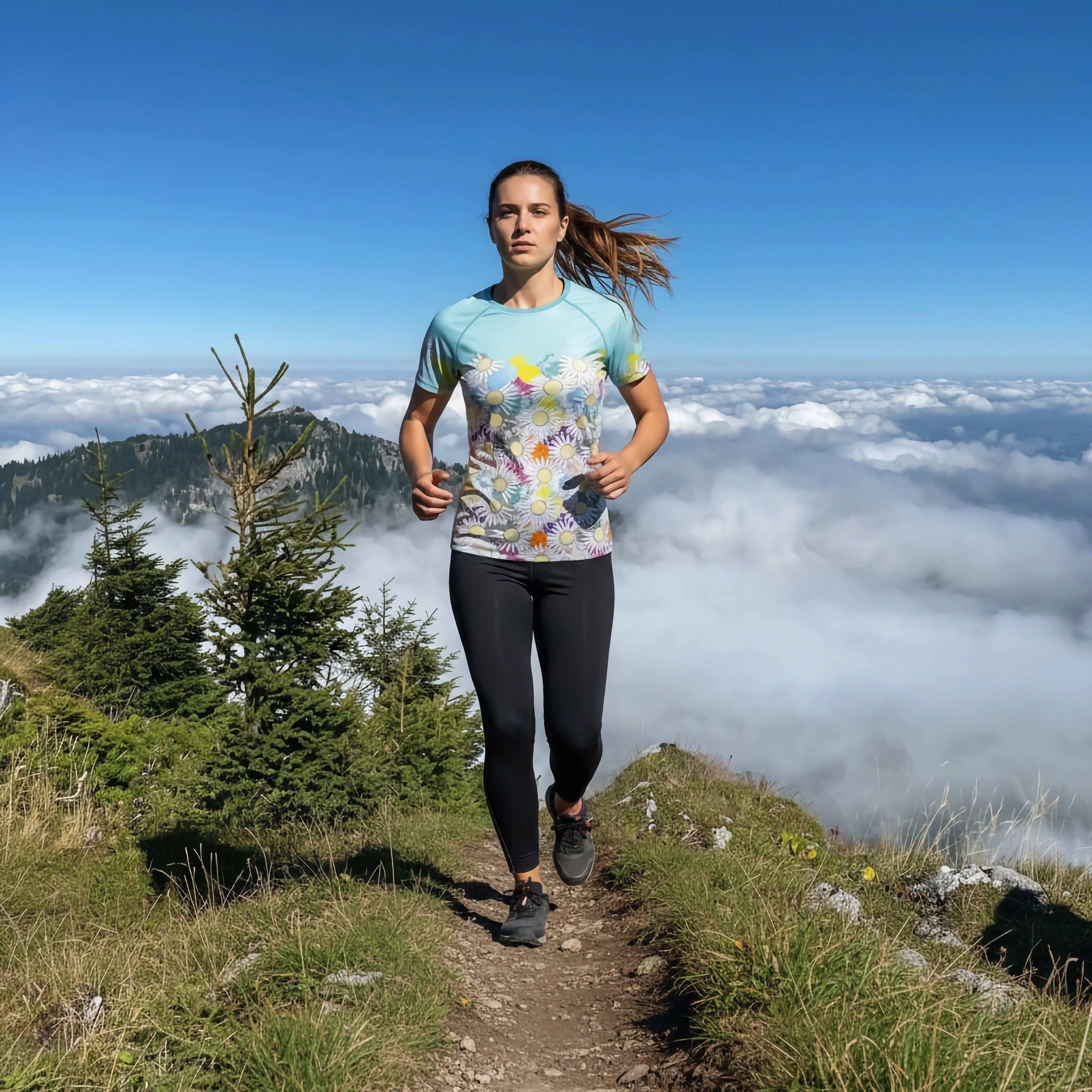 Freisein Project Funktionsshirt BergKraxlerIn Superleichtes, atmungsaktives Funktionsshirt mit Allover-Blütendruck