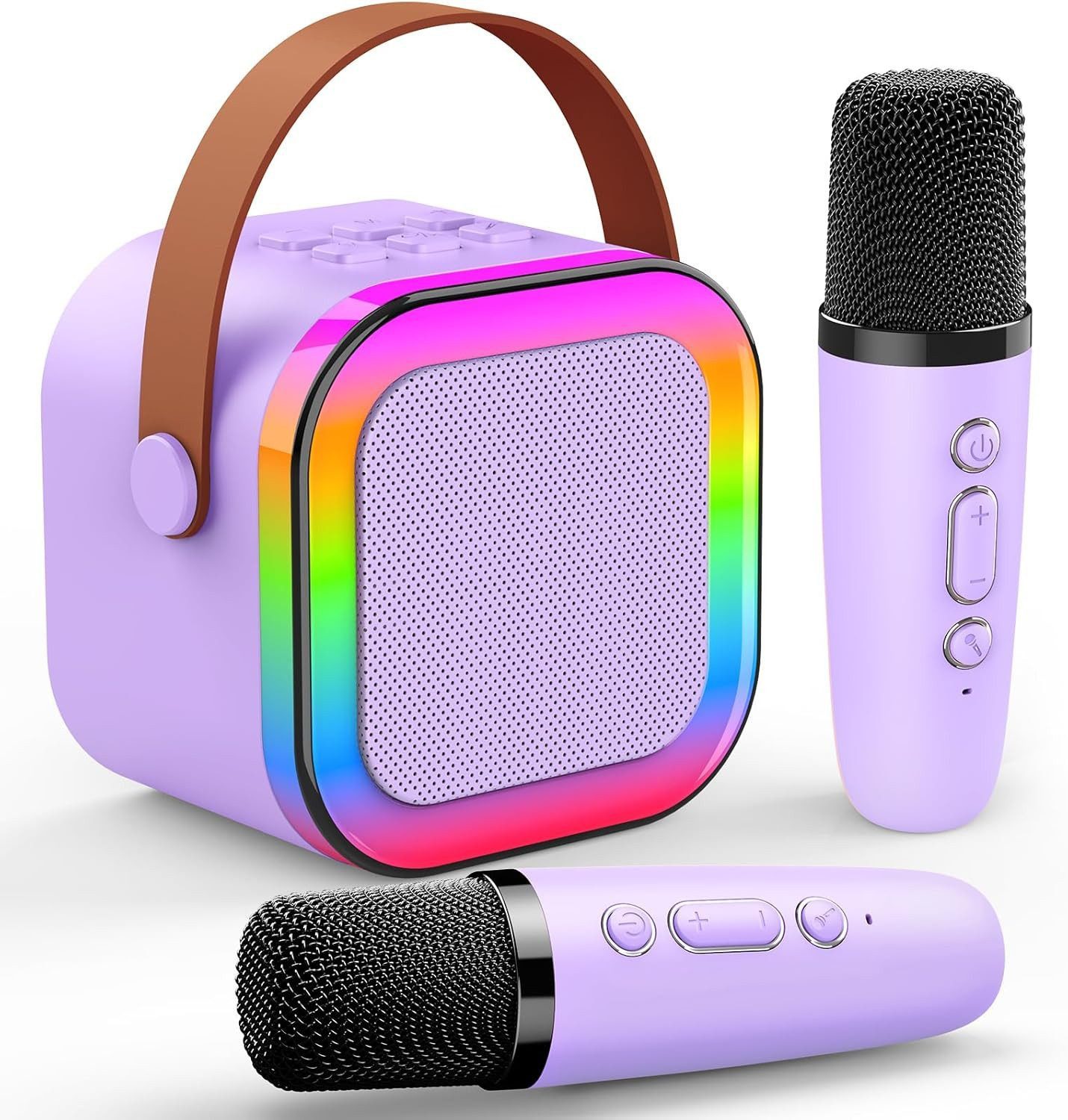 MOPUEA Mini-Karaoke-Set Karaoke-Maschine mit 2 kabellosen Mikrofonen Bluetooth-Lautsprecher (5 W, Partygeschenk, tragbar, Geschenke)