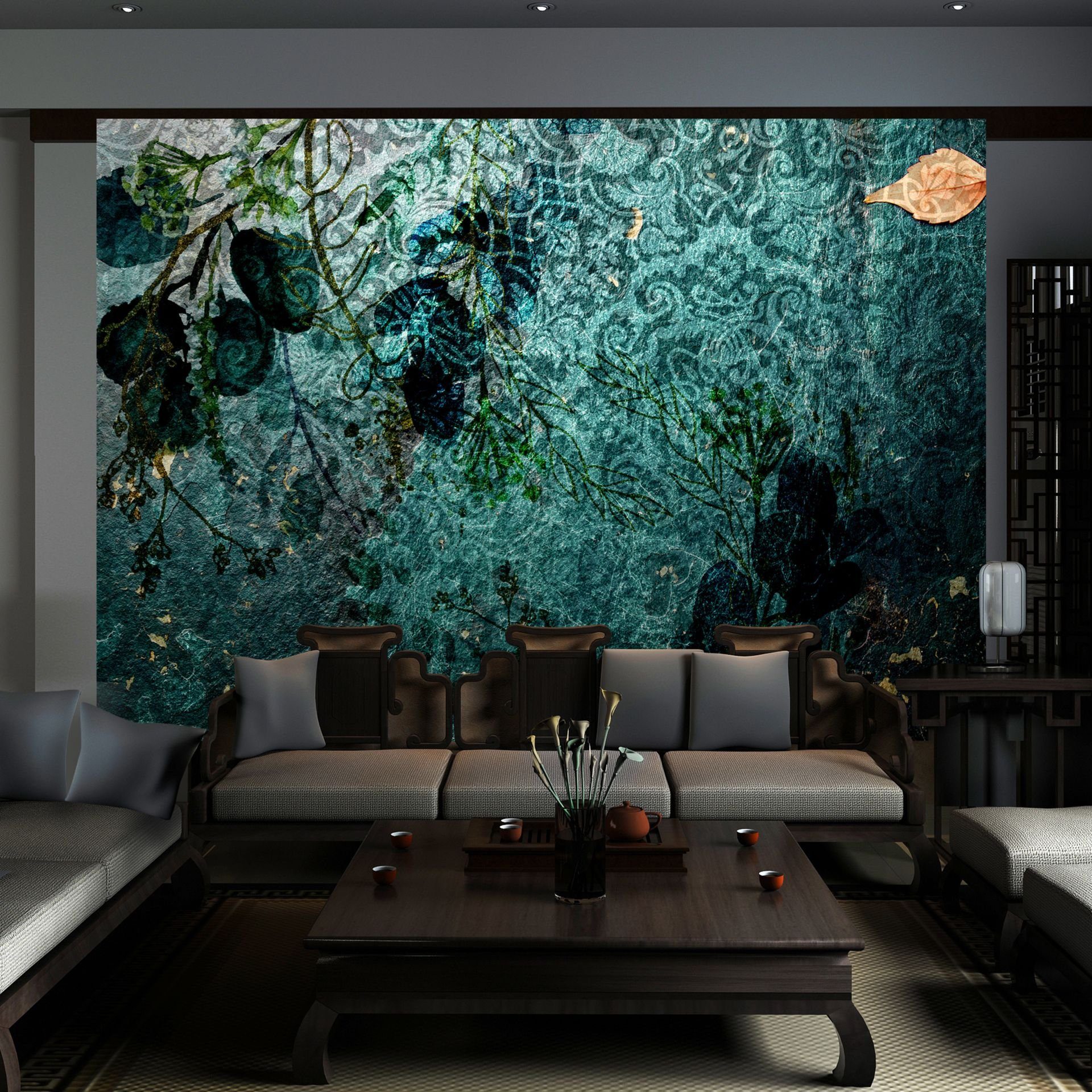 KUNSTLOFT Vliestapete Emerald Garden 0.98x0.7 m, lichtbeständige matt, Tapete Design