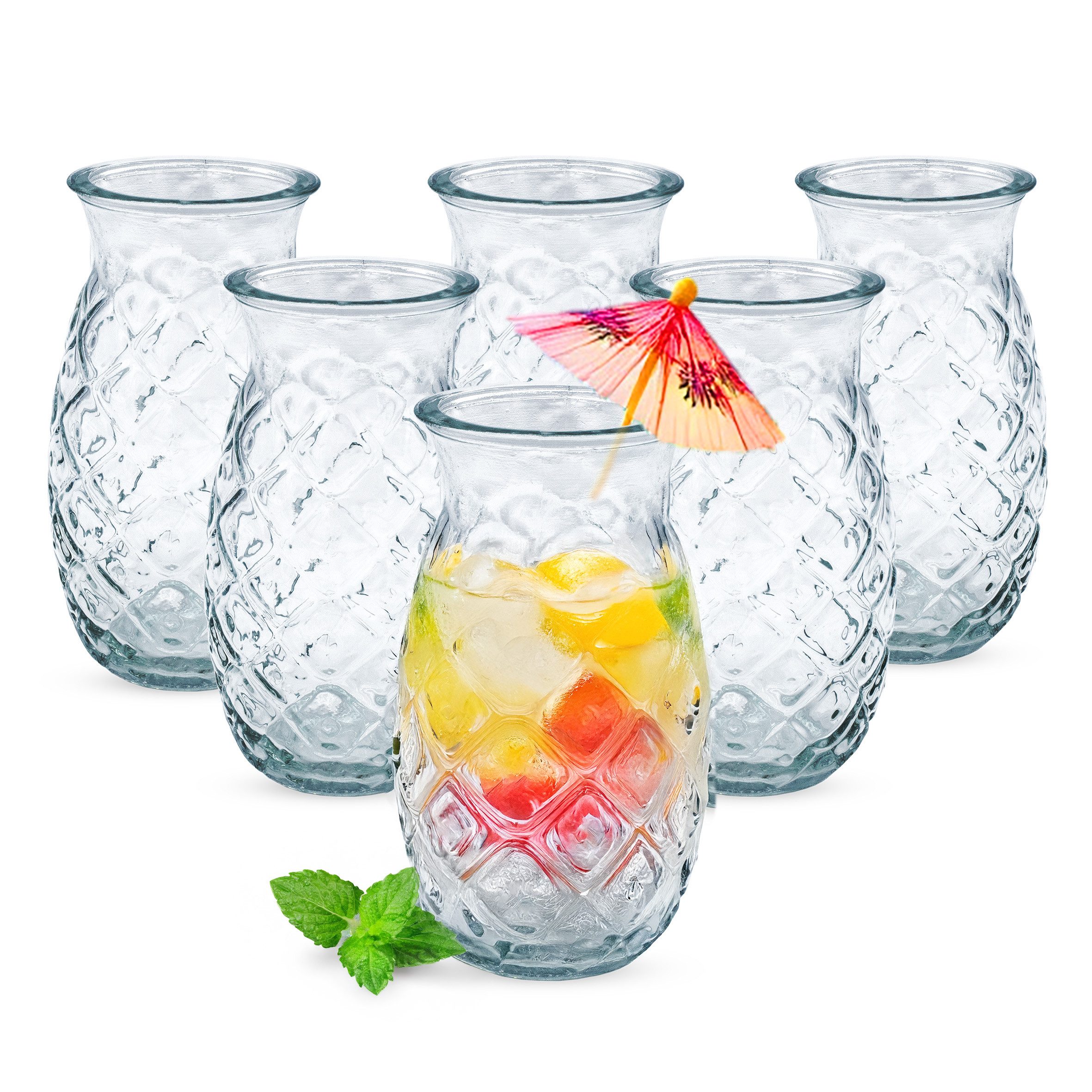 Cocktailglas Glas im Ananas Design 400 ml - 6er Set -