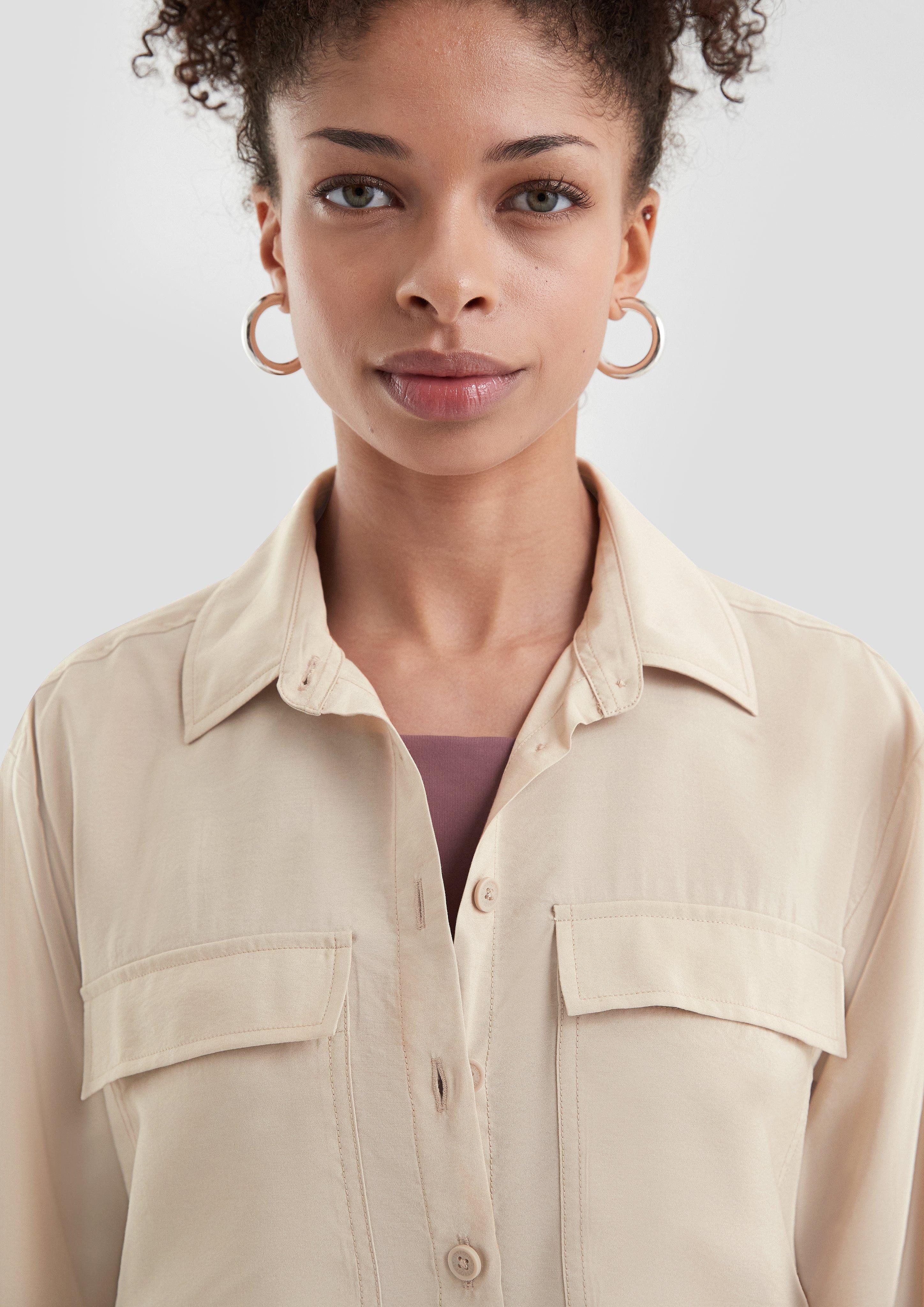 QS Langarmbluse Leicht glänzende Viskosemix-Bluse mit günstig online kaufen