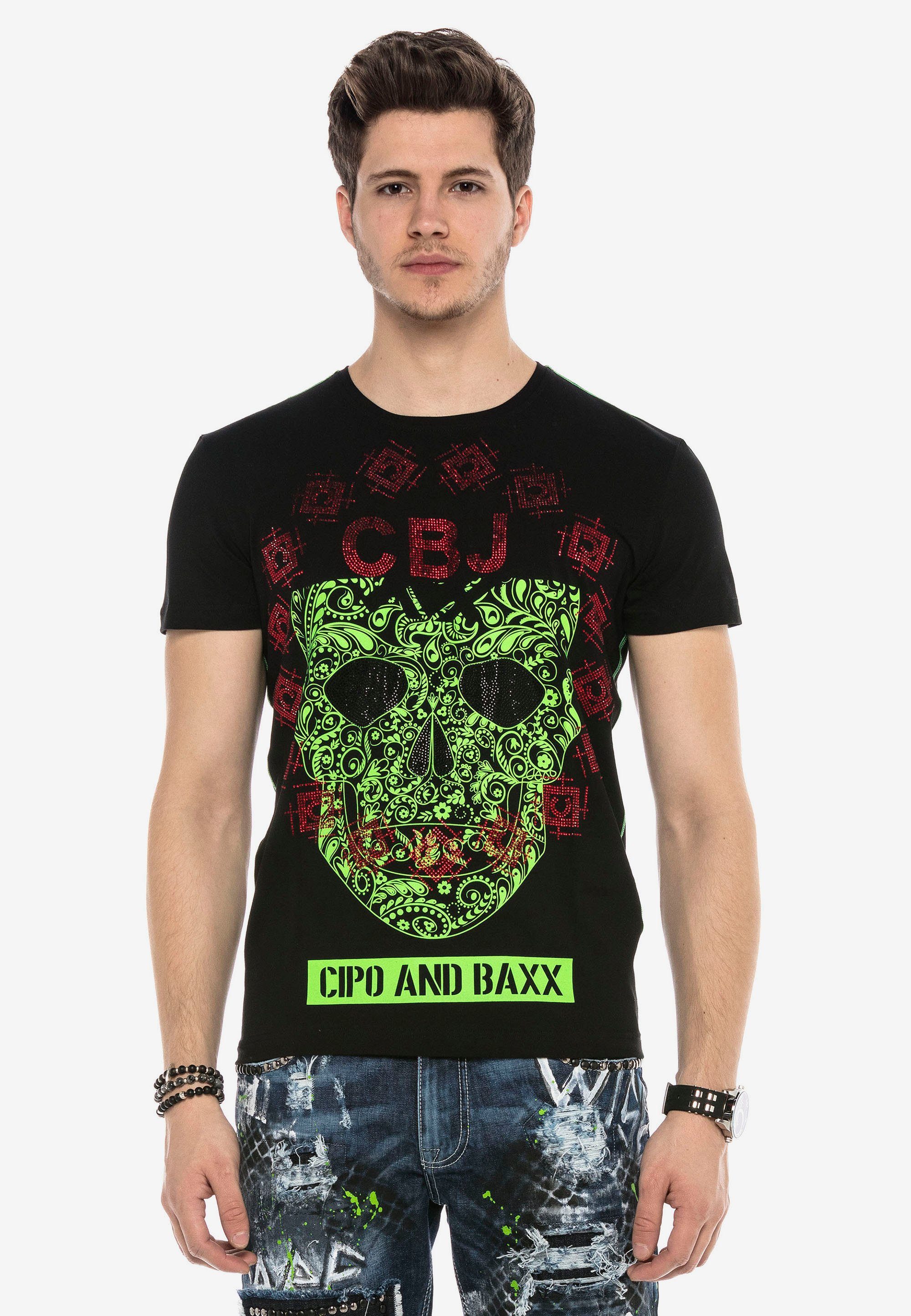 Cipo & Baxx T-Shirt mit stylischem Totenkopfprint