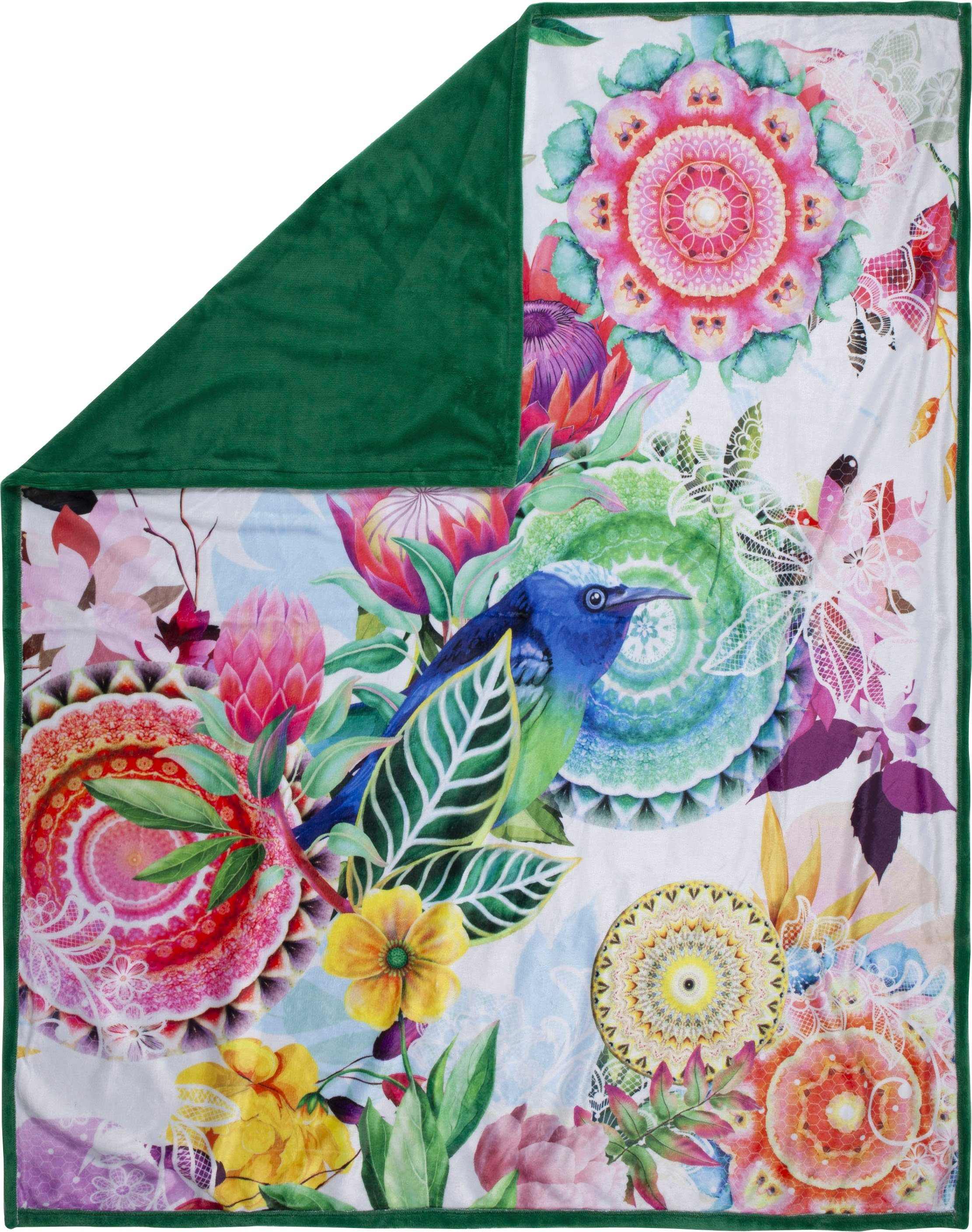 Plaid Chess, hip, Sehr Weich, Kuscheldecke, 130x160 cm, Wendeoptik, Mandala, Bunt, Grün