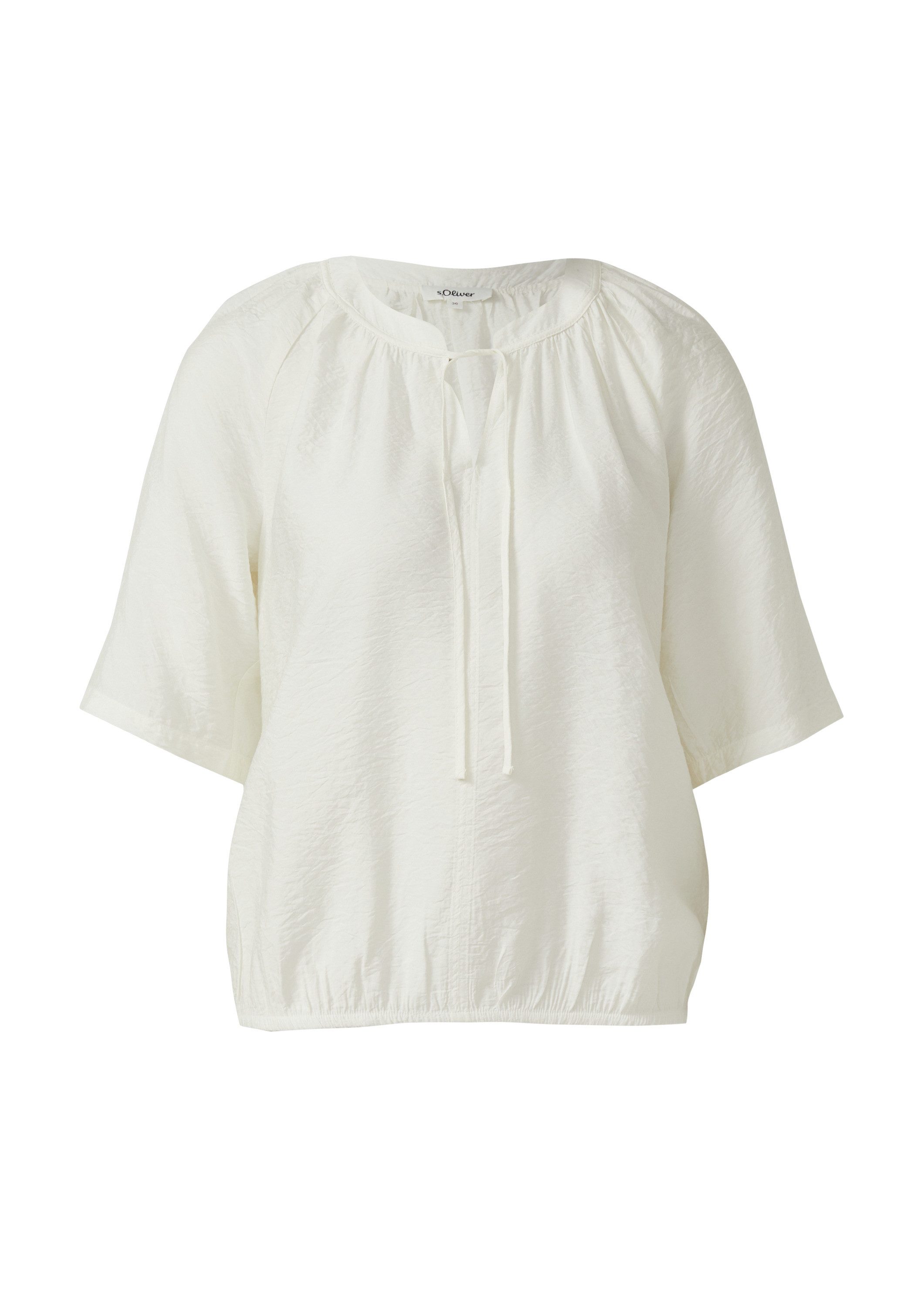 s.Oliver Kurzarmbluse Bluse Strukturierte Viskosemix-Bluse im O-Shape