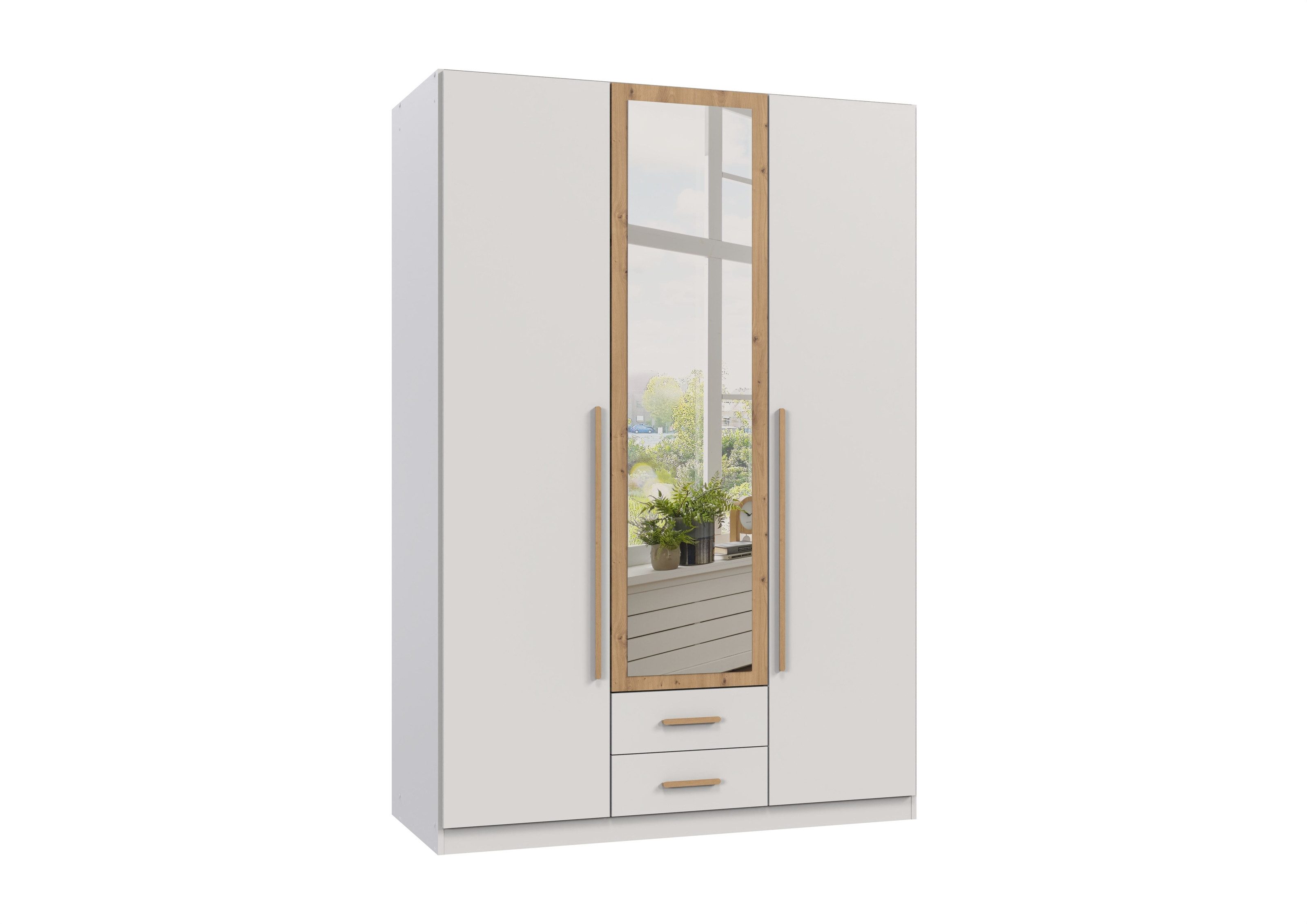 freiraum Drehtürenschrank MARBURG in WEISS + ARTISAN - 135x199x58cm (BxHxT)