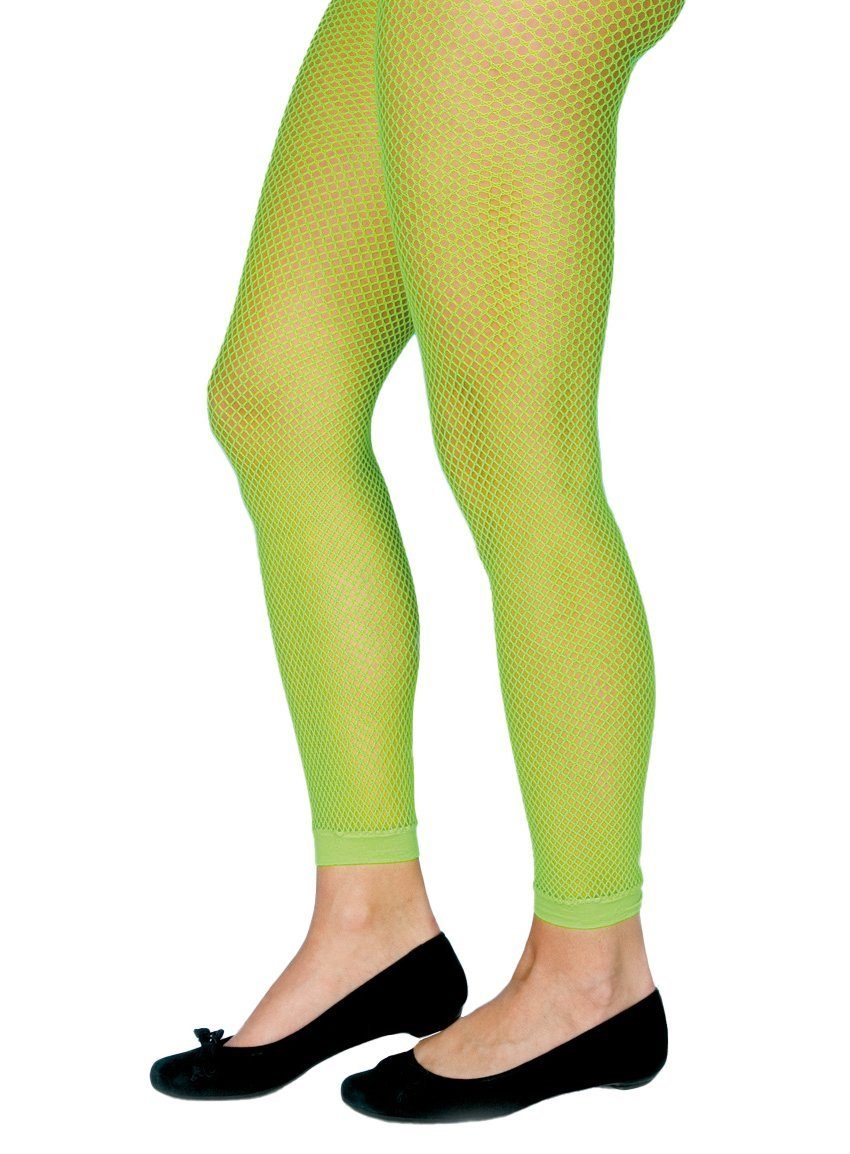 Metamorph Kostüm Fishnet Leggings neon-grün Größe S-M, Grellgrüne Netzhose im 80er Jahre Look
