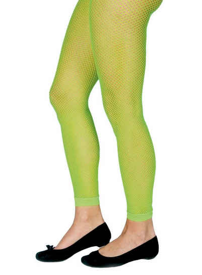 Metamorph Kostüm Fishnet Leggings neon-grün Größe S-M, Grellgrüne Netzhose im 80er Jahre Look