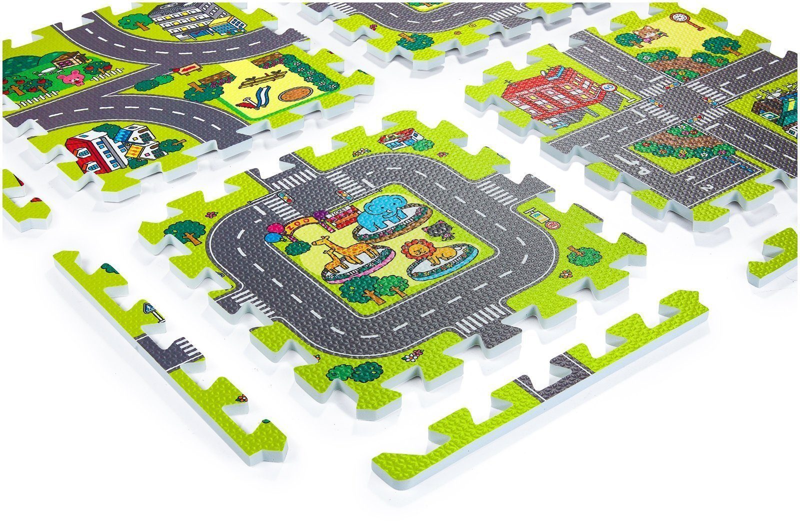 Moby-System Laufstall Lernschaum-Puzzlematte 90 x 90 x 1cm mit Rand, Muster: Stadt (9-tlg)