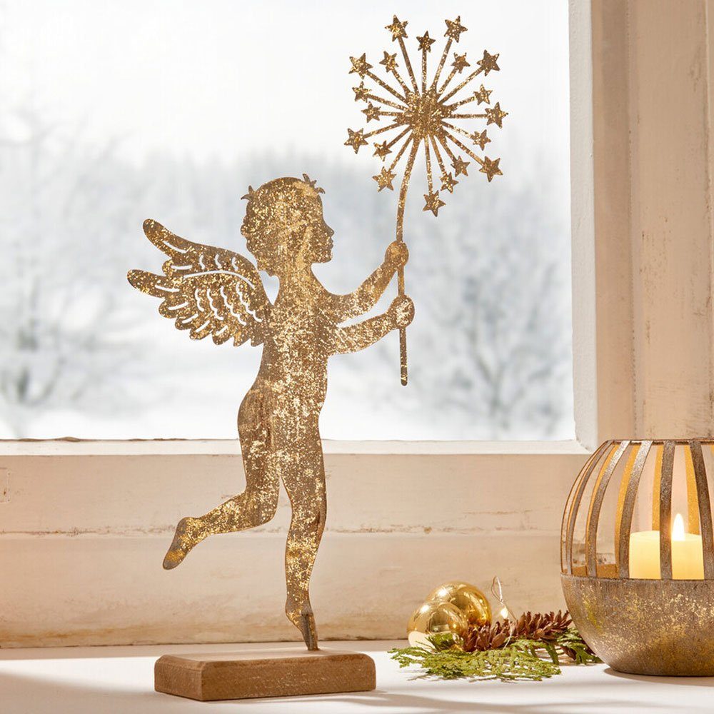 Home-trends24.de Dekofigur Engel Gold Weihnachtsdeko Deko Winter Figur Engelchen Tischdeko 30 cm