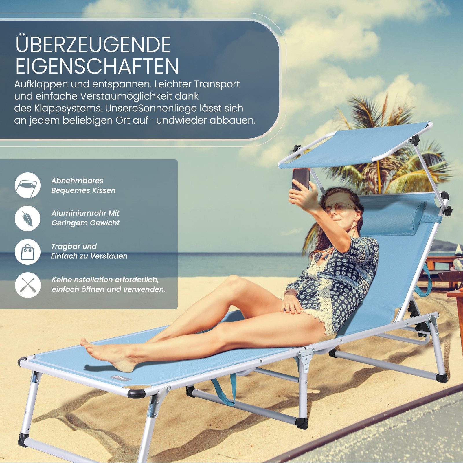 HOMECALL Gartenliege Leicht Sonnenliege Klappbar Alu Liegestuhl Strandliege günstig online kaufen