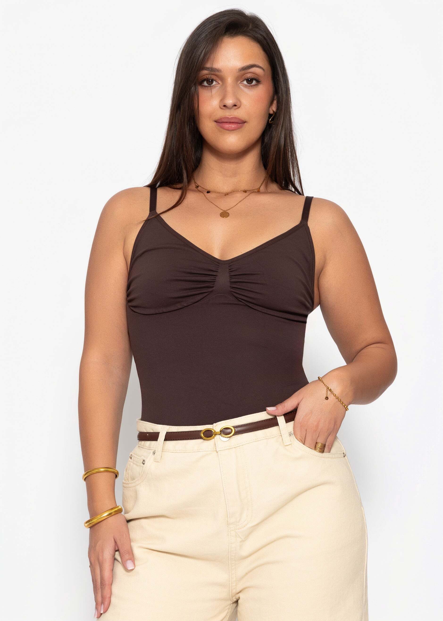 SASSYCLASSY Shapingtop Sculpting Shapewear Top für Damen Elastisches Shaping Top mit verstellbaren Trägern und Raffungen – Bild 4 von 5