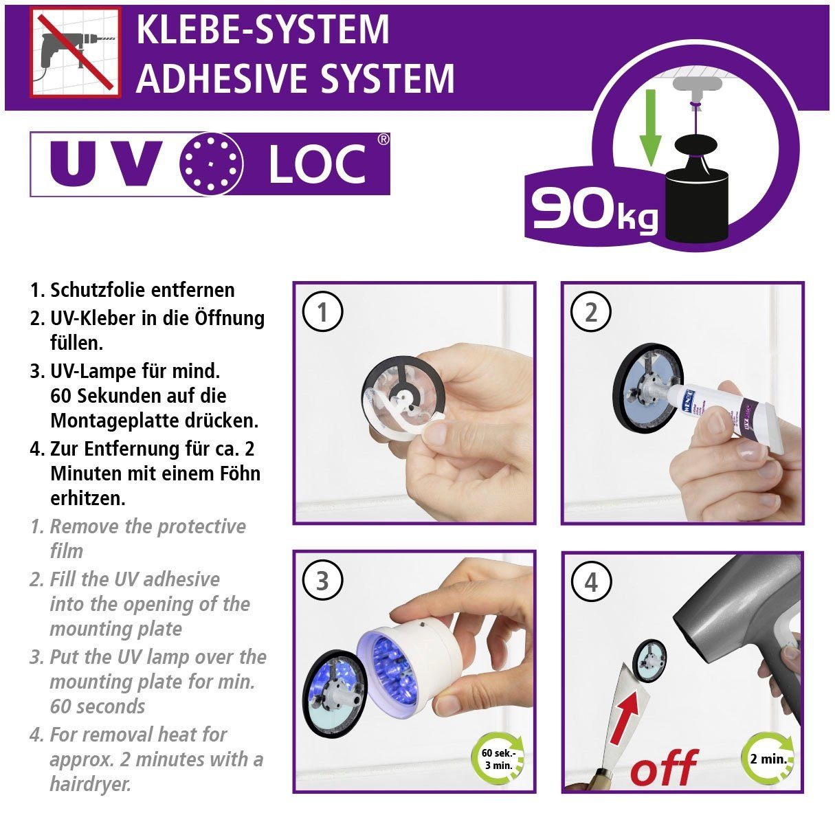 WENKO Toilettenpapierhalter UV-Loc® Udine, Befestigen Bohren ohne