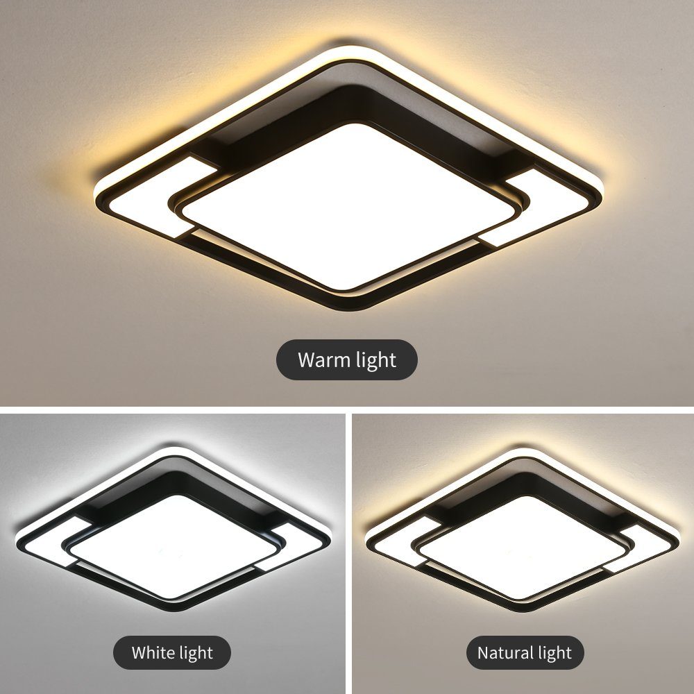 style home Deckenleuchte LED Deckenlampe, voll dimmbar mit Fernbedienung 3000-6000K, 90W, LED fest integriert, dimmbar mit Fernbedienung, Quadrat für Schlafzimmer Wohnzimmer Esszimmer 42X6cm,Schwarz