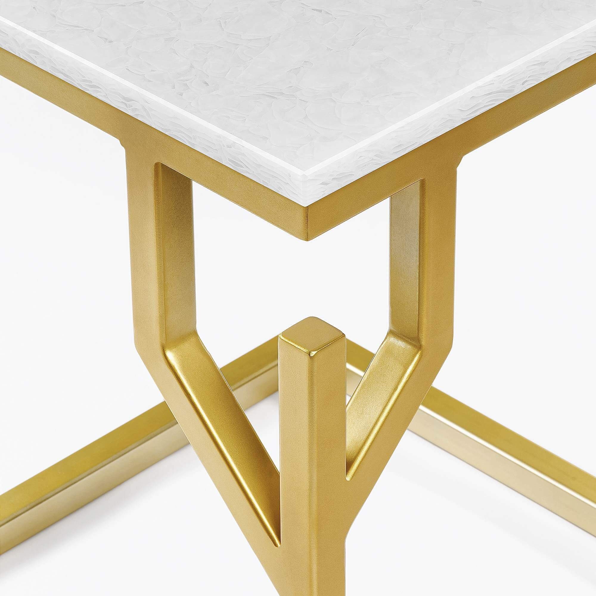 MAGNA Atelier Beistelltisch 50x50x50cm CORAL gold Ablagetisch BAY eckig, Polar Metallgestell, White GLASKERAMIK, mit