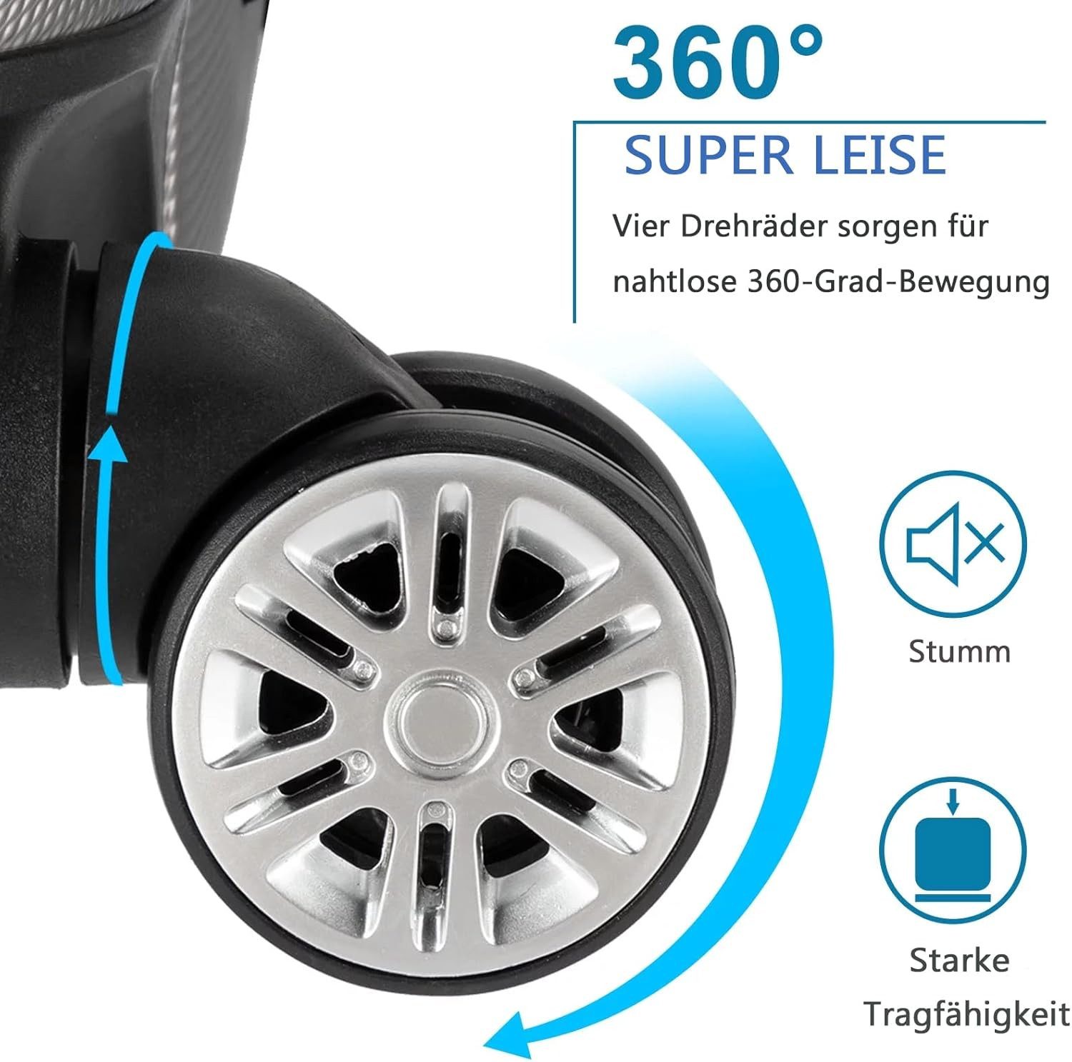 LALAHO Trolleyset Reisekoffer Set Hartschalenkoffer Trolley mit 360° Rollen, 4 Rollen, (3 tlg), Koffer Set aus ABS mit Teleskopstange, Handgepäck, Schwarz