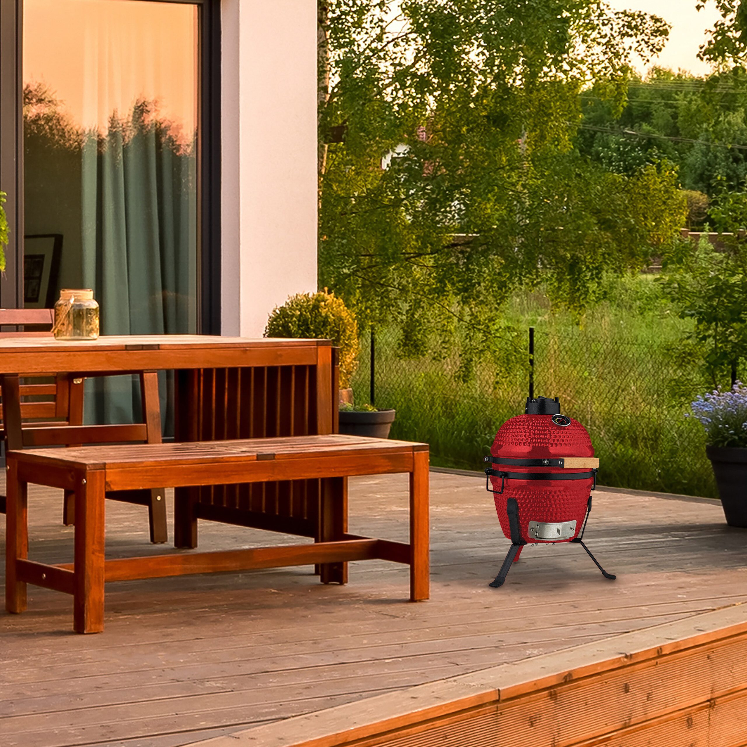 relaxdays Keramikgrill Kamado Grill aus Keramik, rot