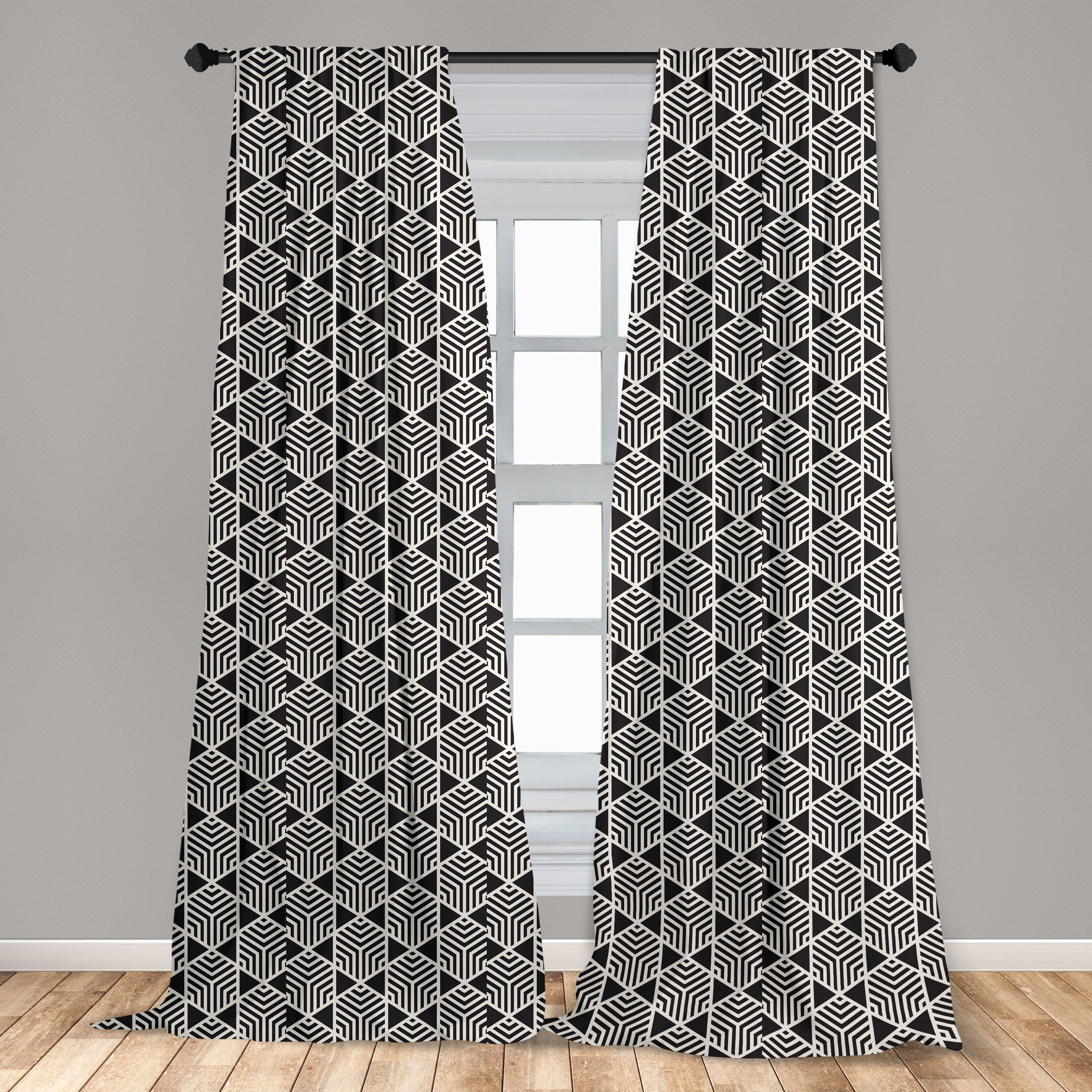 Gardine Vorhang für Wohnzimmer Dekor, Schlafzimmer Gitter Abakuhaus, Einfache Microfaser, Gitter Hexagons Linien