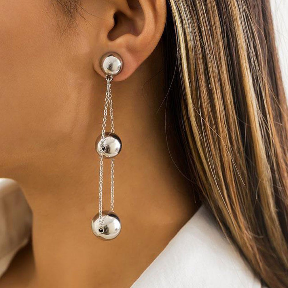 LAKKEC Paar Ohrhänger Cool Orb Tassel Earrings Dangle Earrings Damenschmuck, Geeignet für Hochzeiten, Bankette und Partys Silber