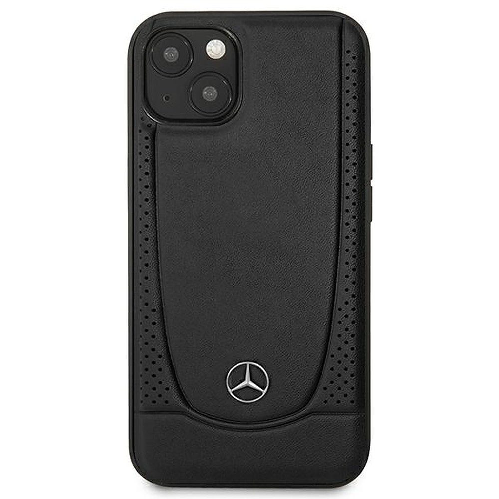 Mercedes Handyhülle Lederhülle Schutzhülle Rückschale 6,7 Zoll, Echtleder, perforiert, Metall-Logo, passgenau