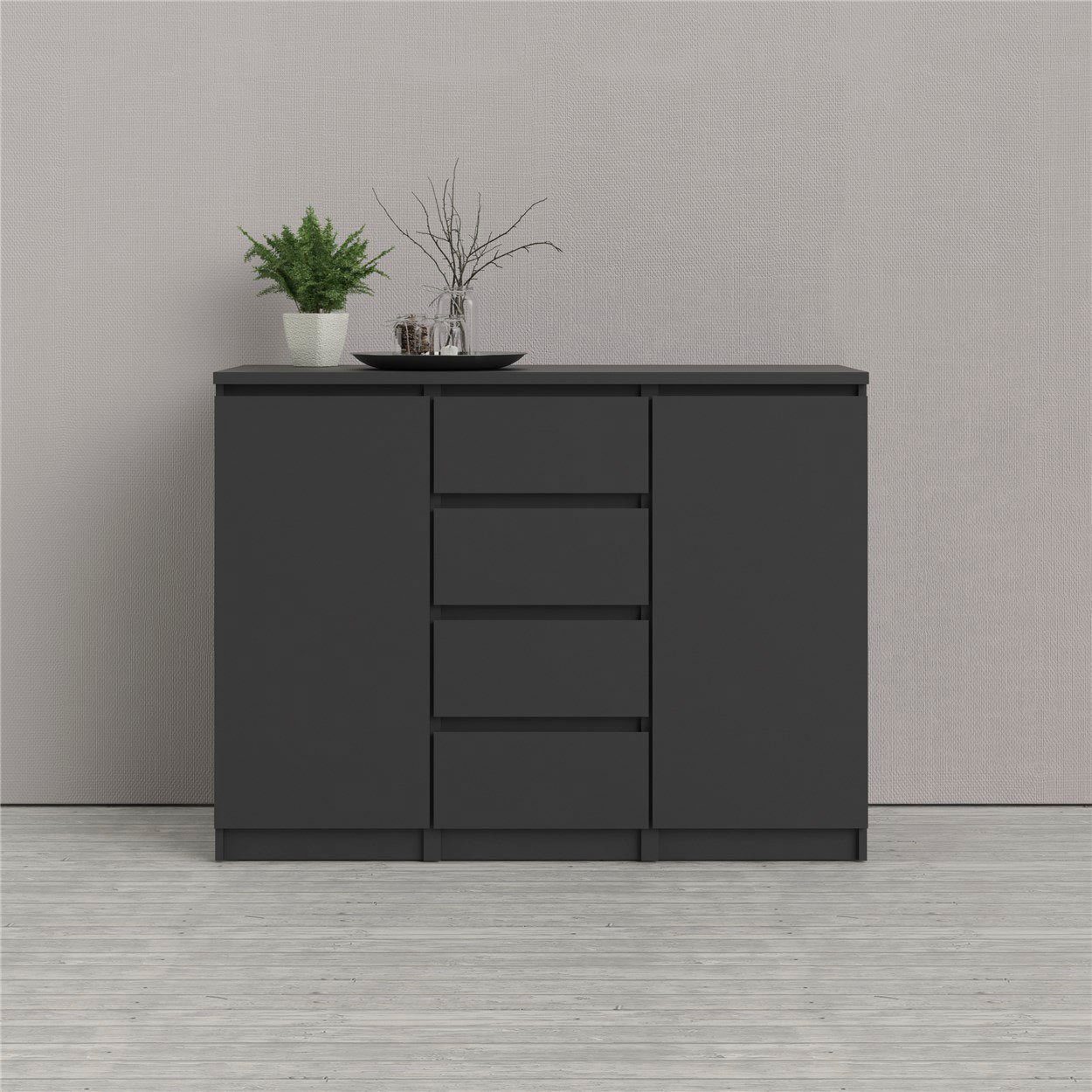 Home affaire Kommode Naia, Sideboard, 4 Schubladen, 2 Türen, Aufbewahrung, grifflose Front, Mit Einlegeböden, modern, skandinavisches Design, in mehrere Farben