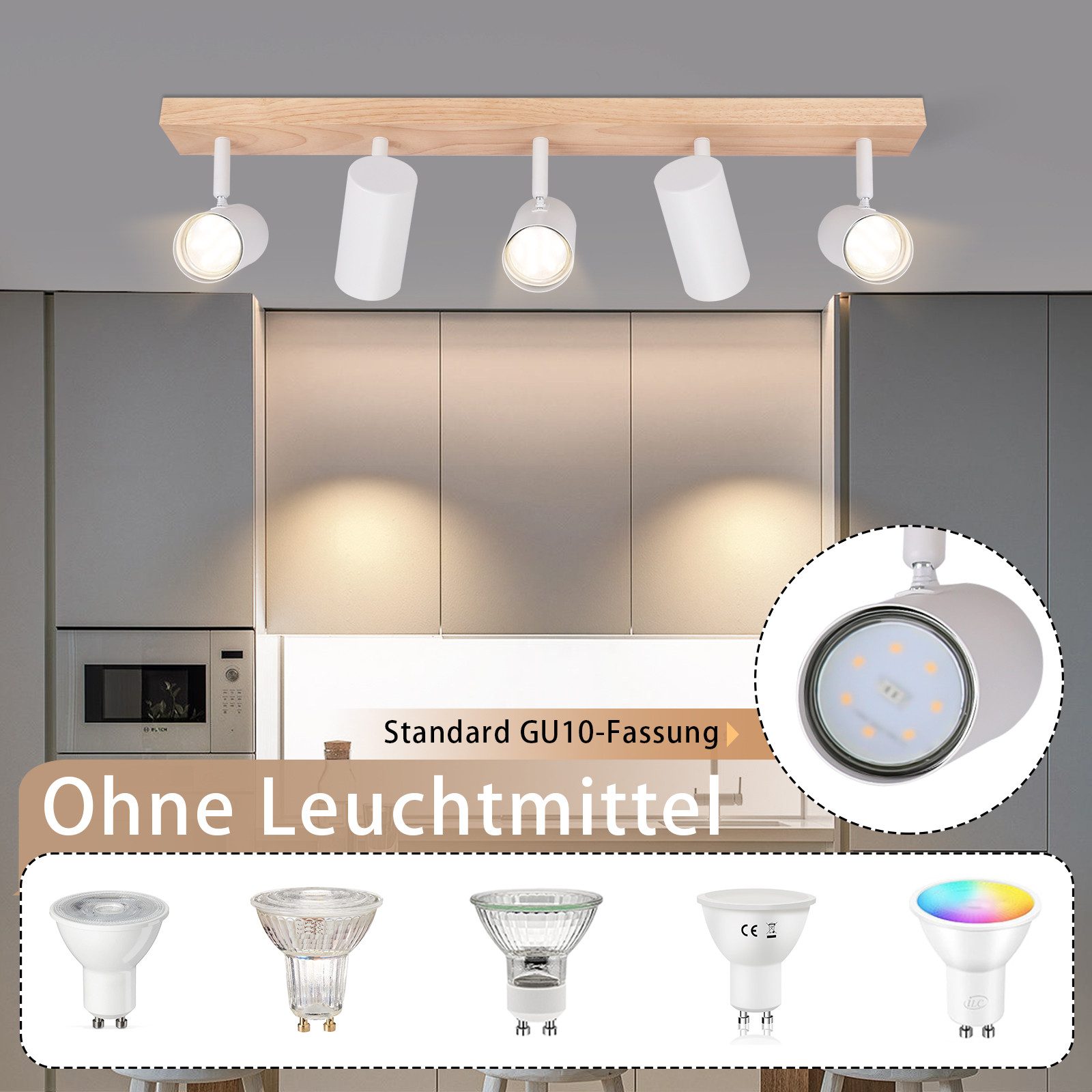 Nettlife Deckenstrahler Deckenstrahler 4/5 Flammig Holz Vintage GU10, Schwe günstig online kaufen