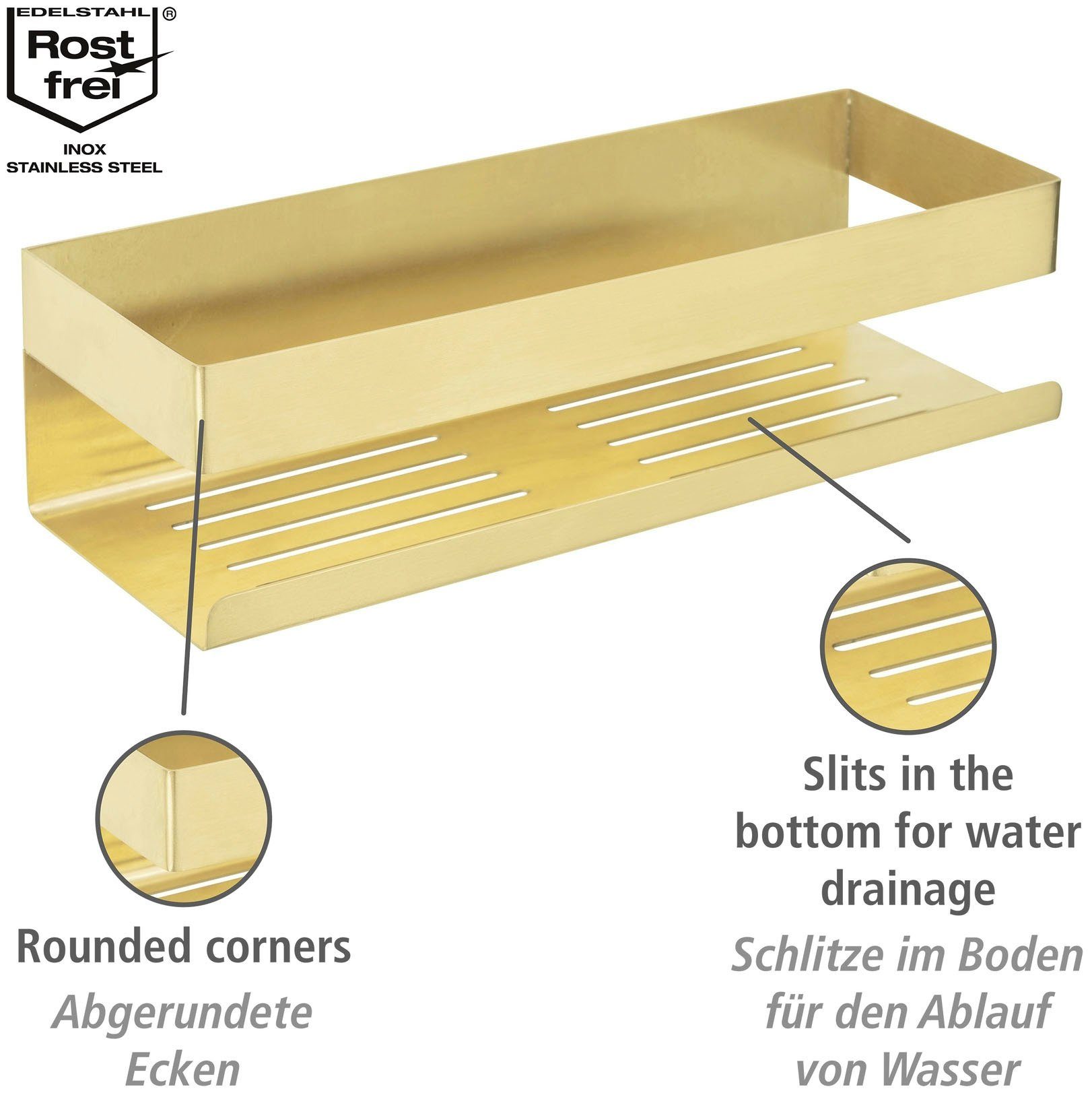 WENKO Badregal Turbo-Loc® Genova, Wandregal aus hochwertigem Edelstahl, Befestigen ohne Bohren