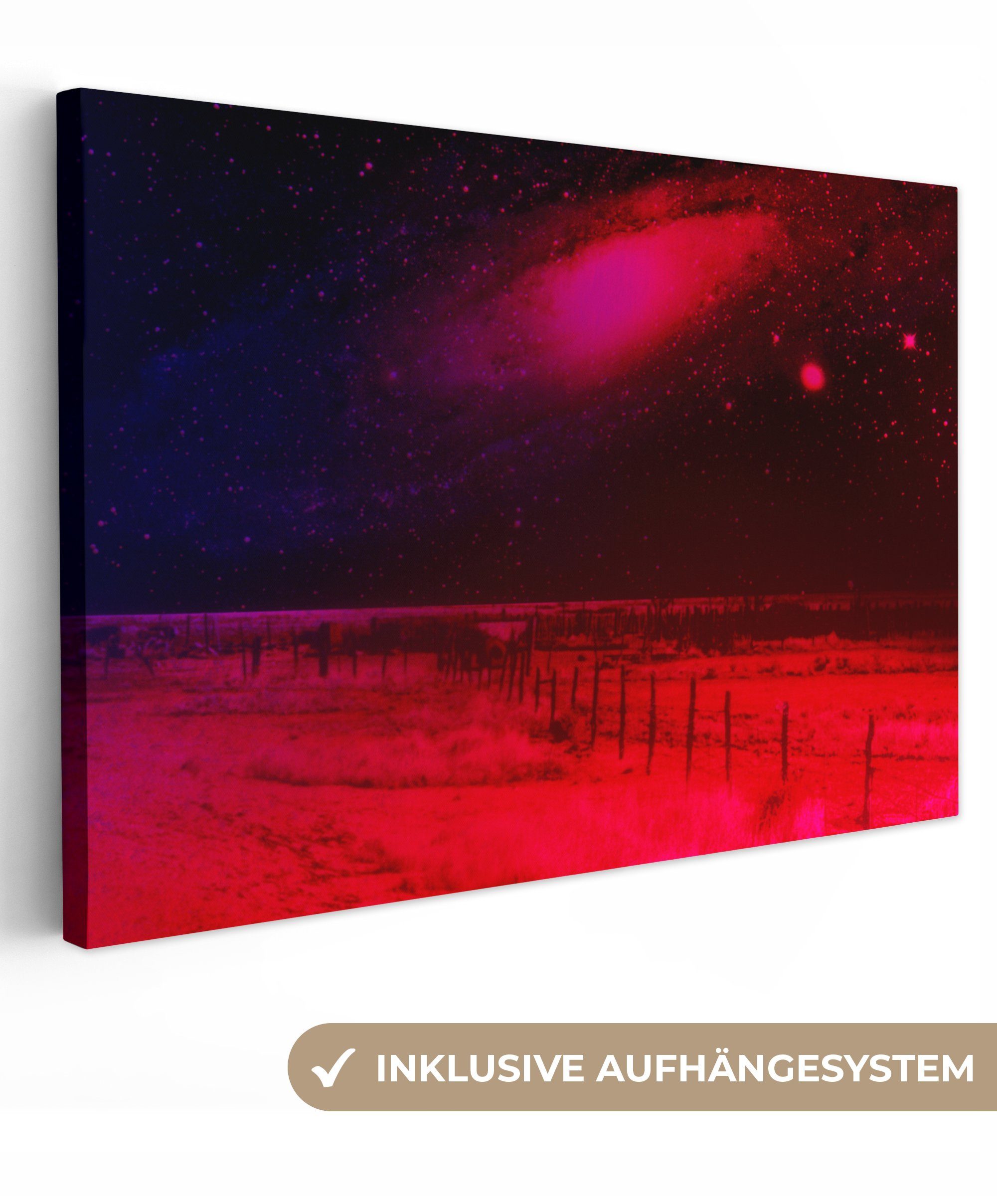 30x20 OneMillionCanvasses® Sternenhimmel, (1 Aufhängefertig, Rot - - cm Wandbild Galaxie Leinwandbild Wanddeko, St), Leinwandbilder,