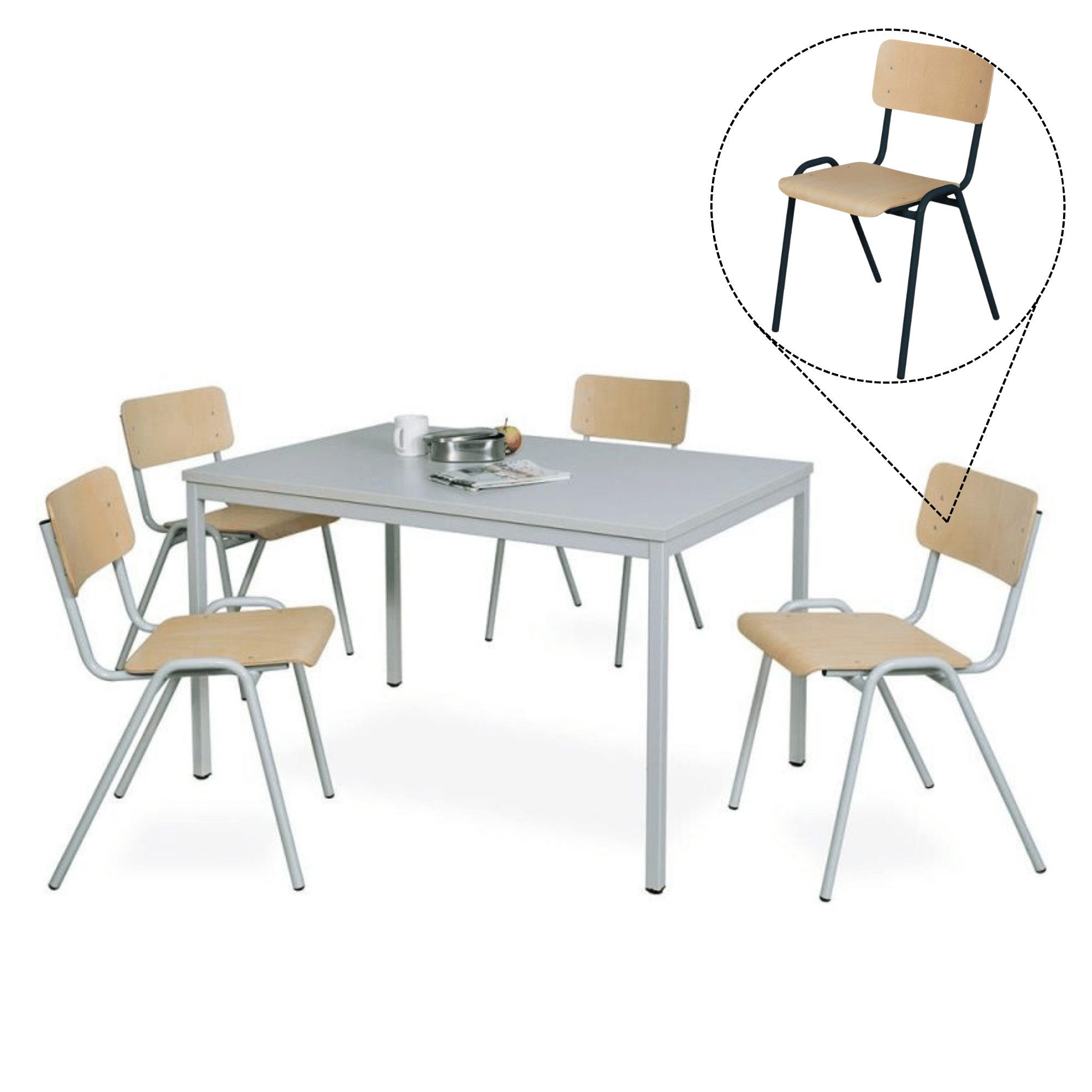 PROREGAL® Stapelstuhl Stapelstuhl 4er Set, Grau/Buche, aus Holz, HxBxT 80x38x41cm, Stapelbar