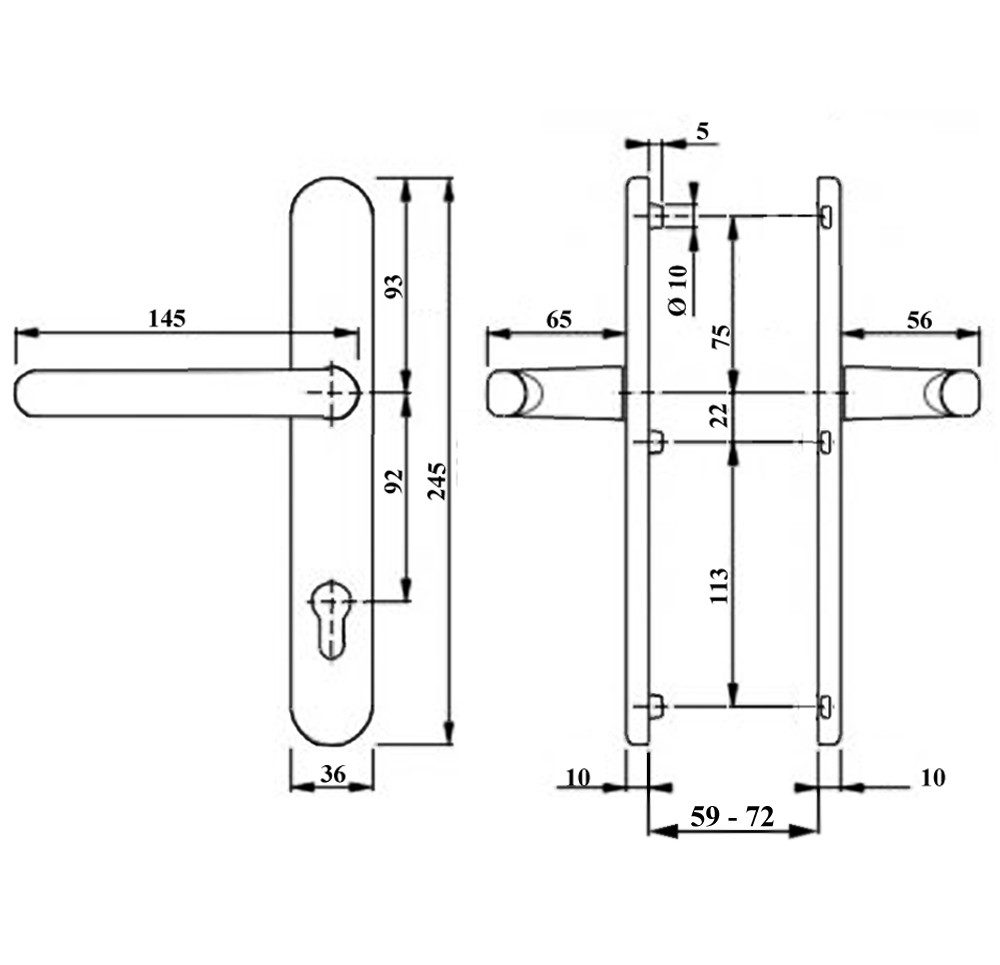 Türbeschlag Schmalrahmen Türbeschlag SRG 1602 Weiss PZ 92 mm Dr-Dr, mitgelieferte Aufschiebhülse bei 10 mm Vierkant-Schlösser verwendbar