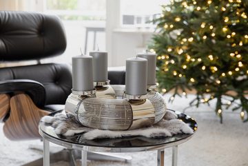 EDZARD Adventskranz Flax, (37 cm) Kerzenhalter für Stumpenkerzen, Adventsleuchter als Weihnachtsdeko für 4 Kerzen á Ø 8 cm, Kerzenkranz als Tischdeko aus Edelstahl mit Silber-Optik