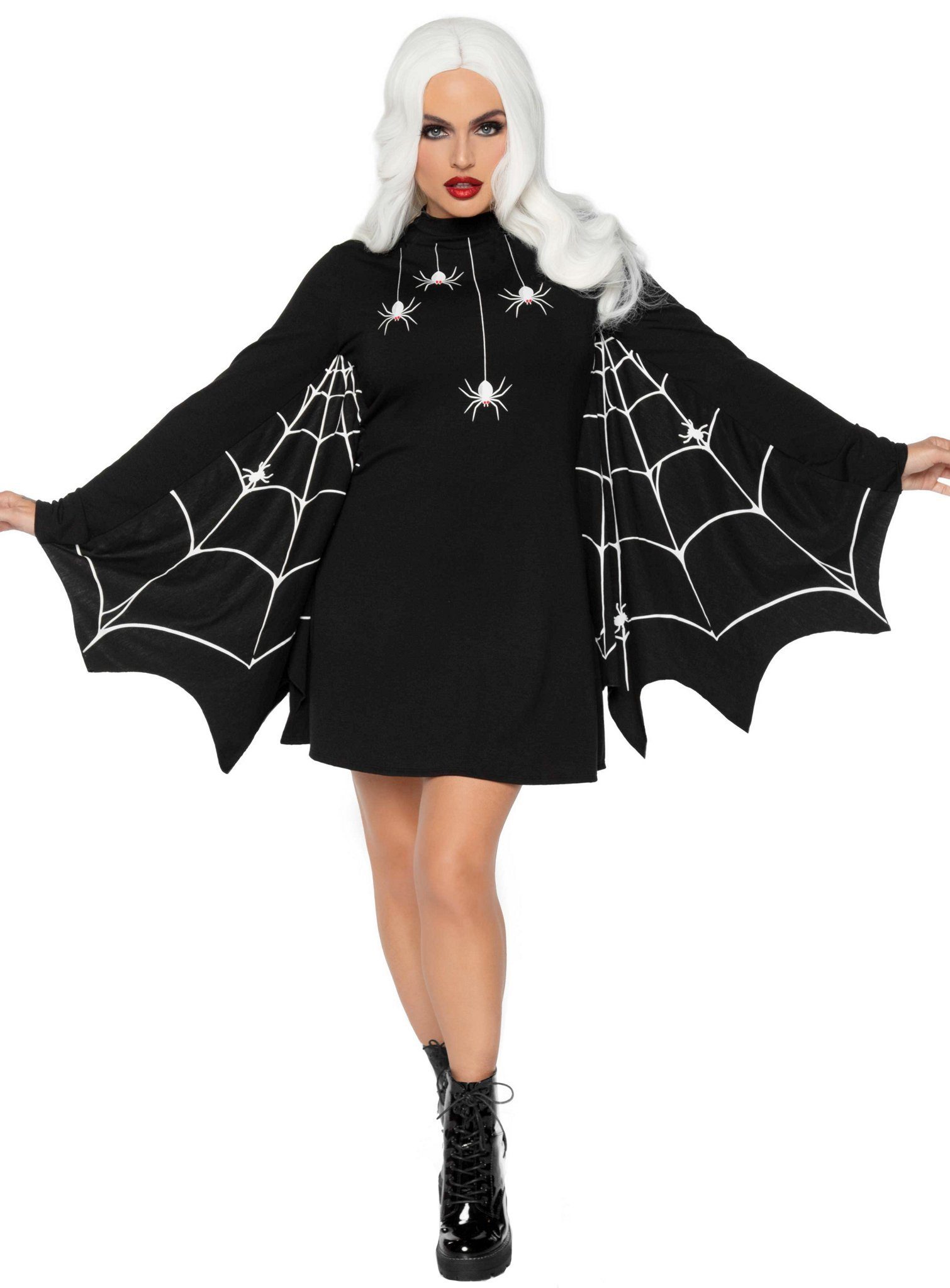Leg Avenue Kostüm Spinnweben Kleid, Kleidsames Halloweenkostüm mit Flügelarmen